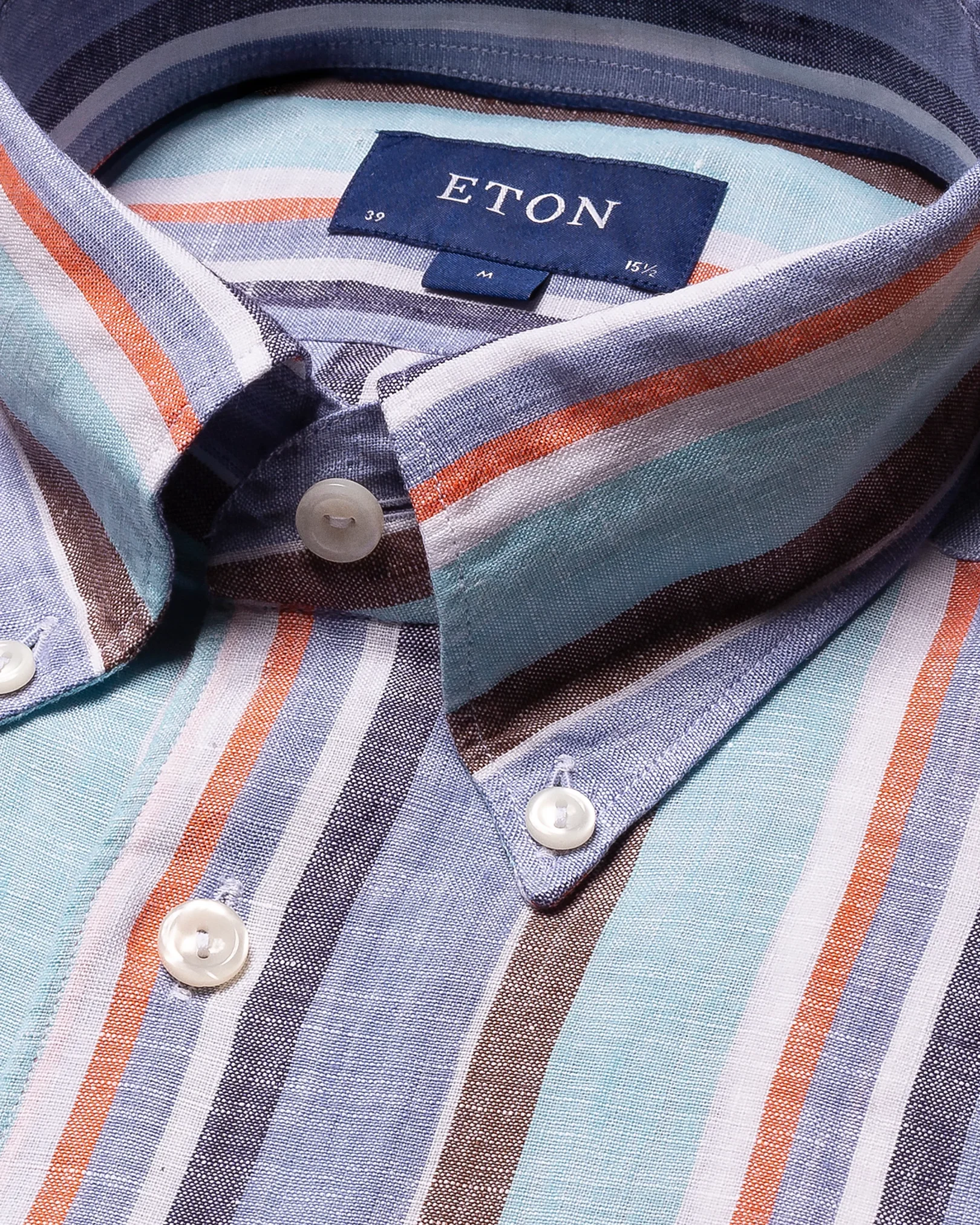 Eton - light blue bold striped linen shirt