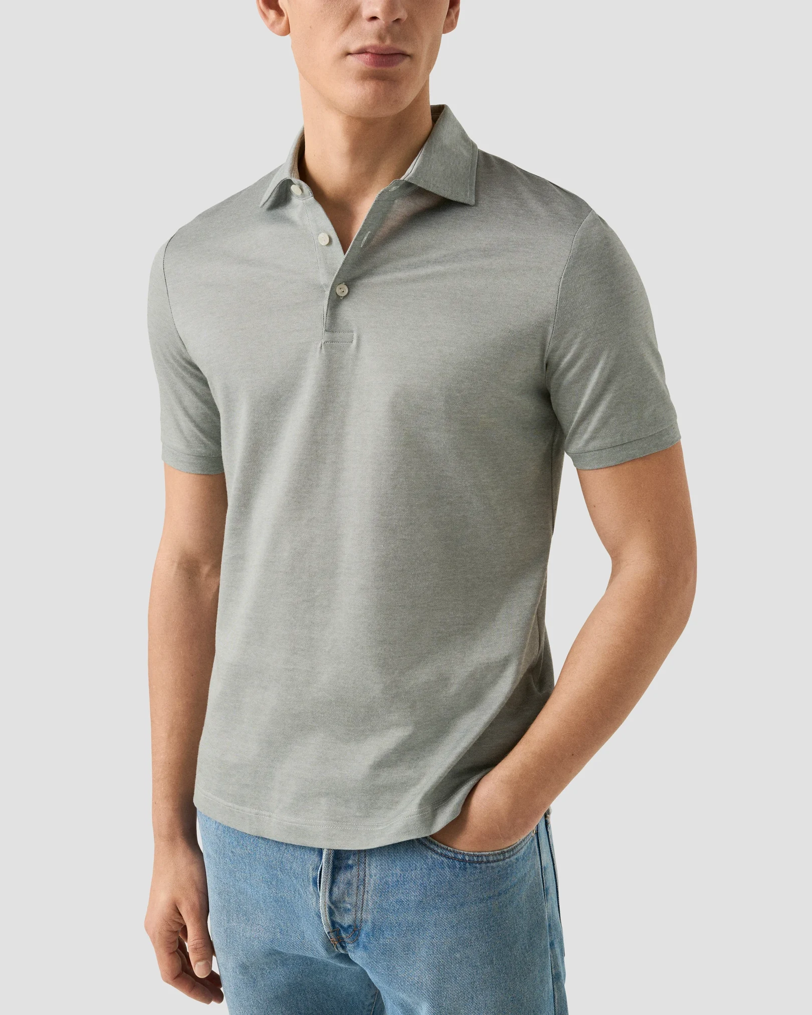 Eton - mid green jacquard filo di scozia polo shirt