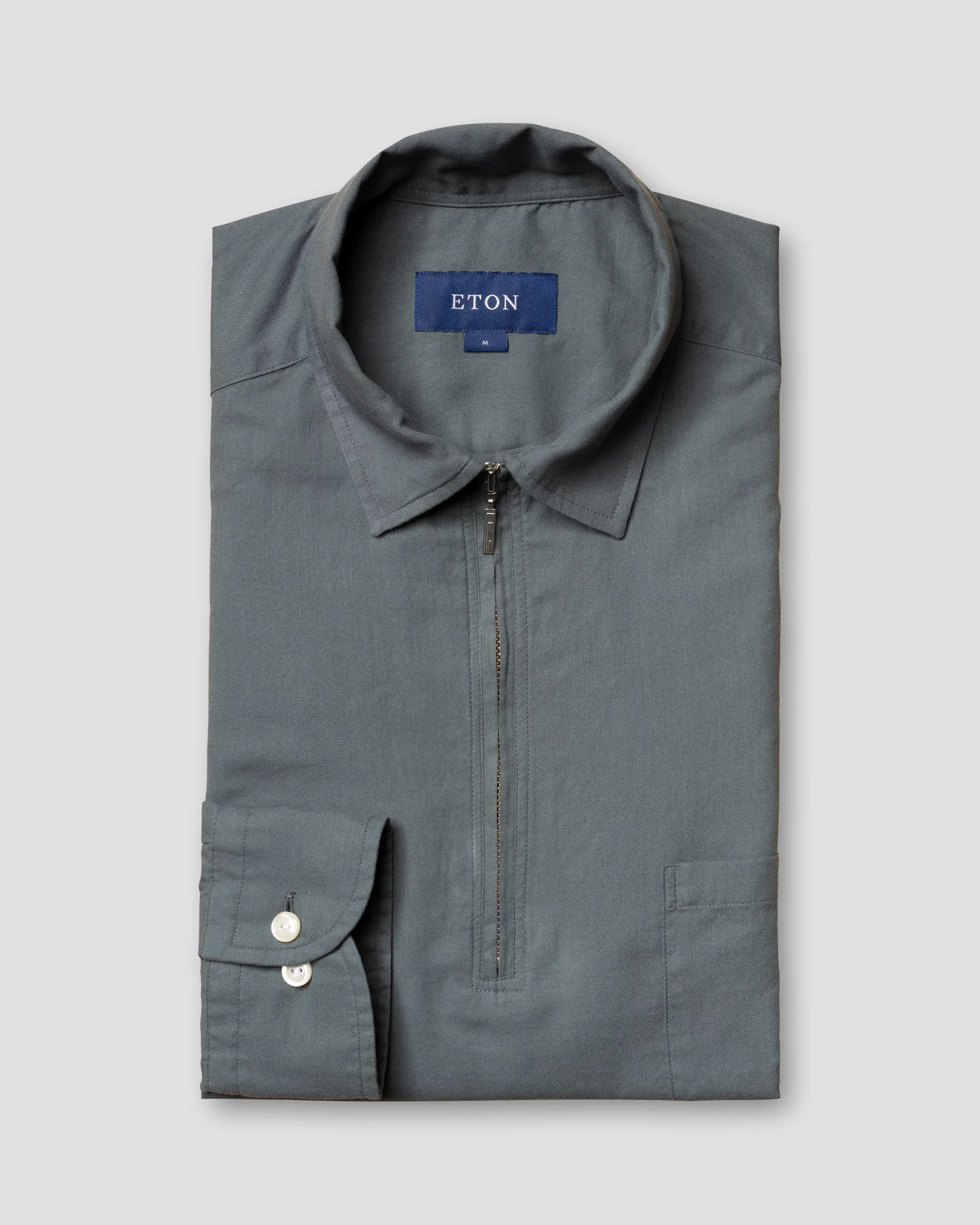 Eton - dusty olive half zip shirt