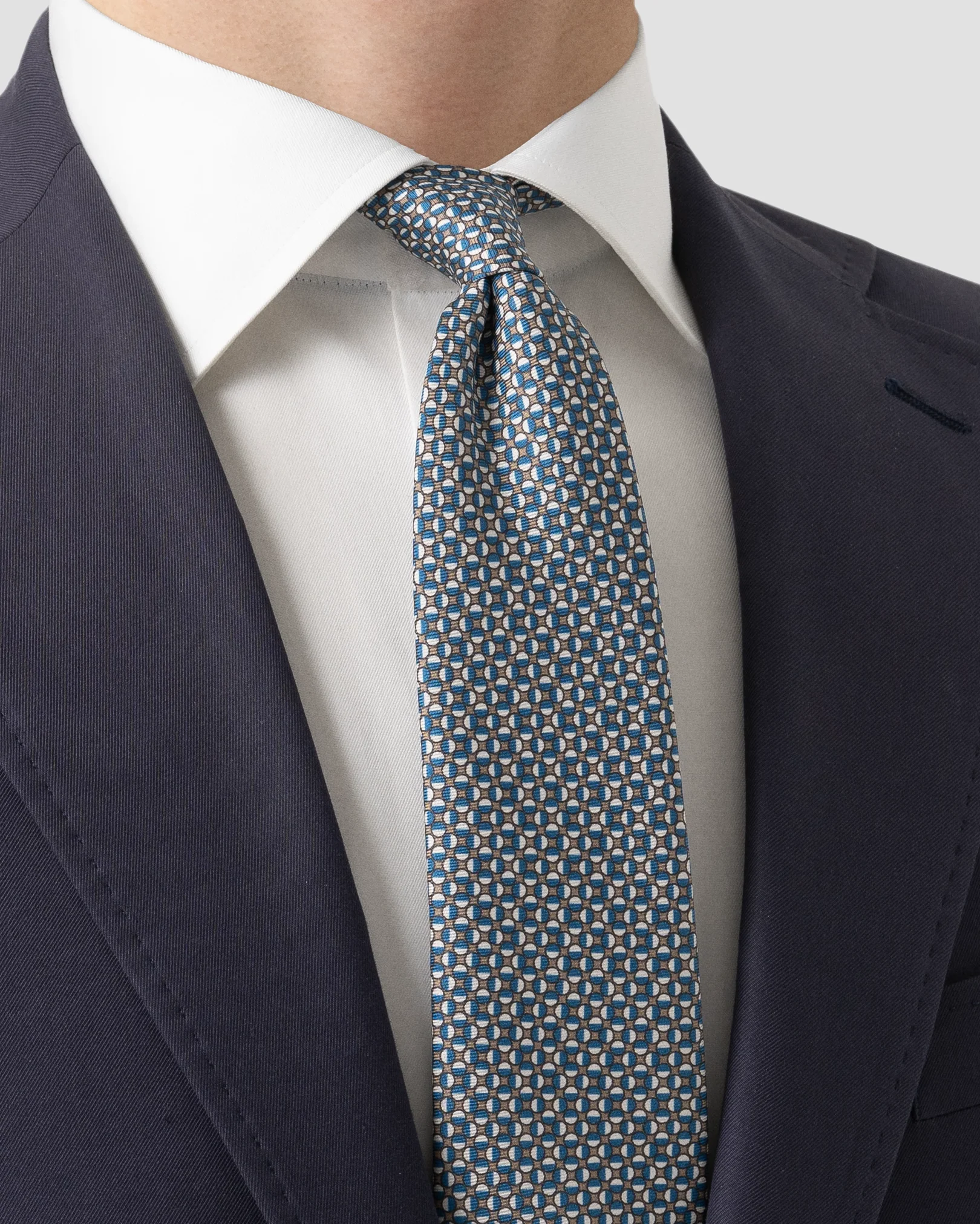 Eton - beige geometric print silk tie