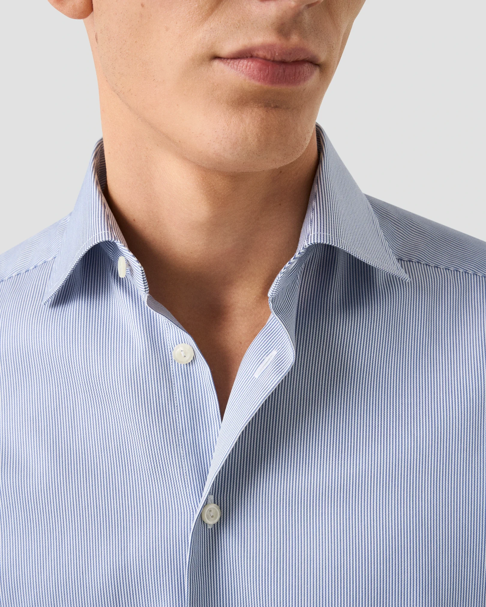 Eton - mid blue fine striped signature twill shirt