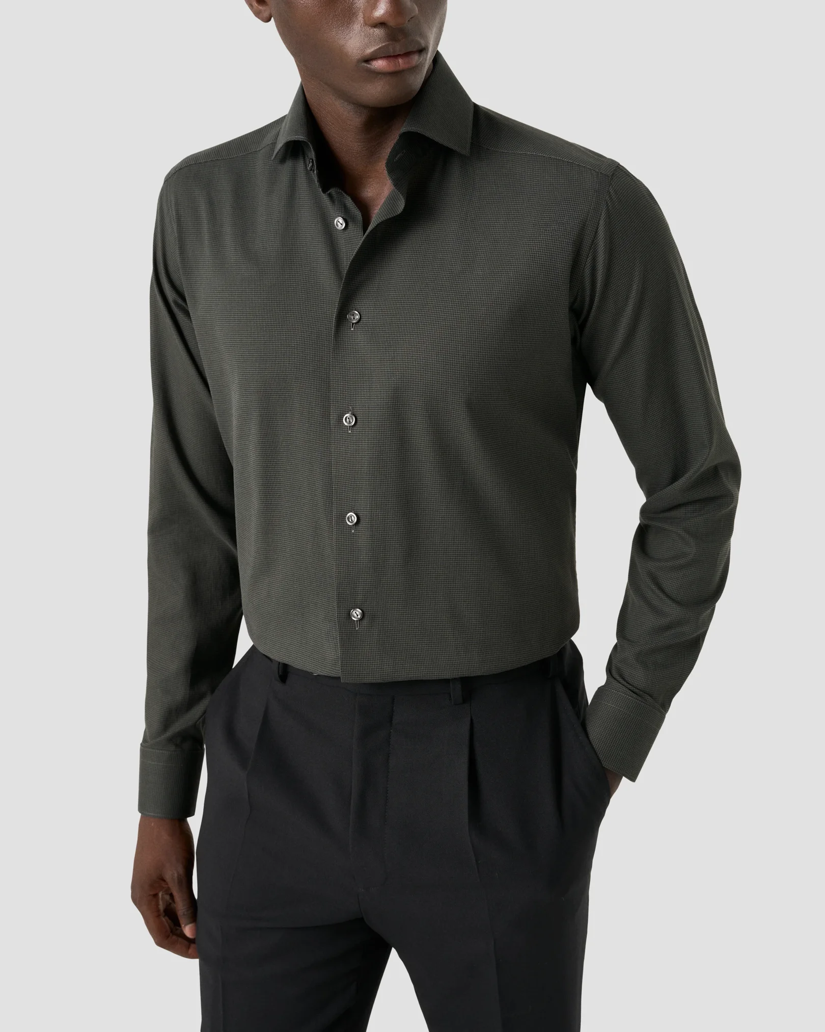 Eton - micro check signature flannel shirt wide spread