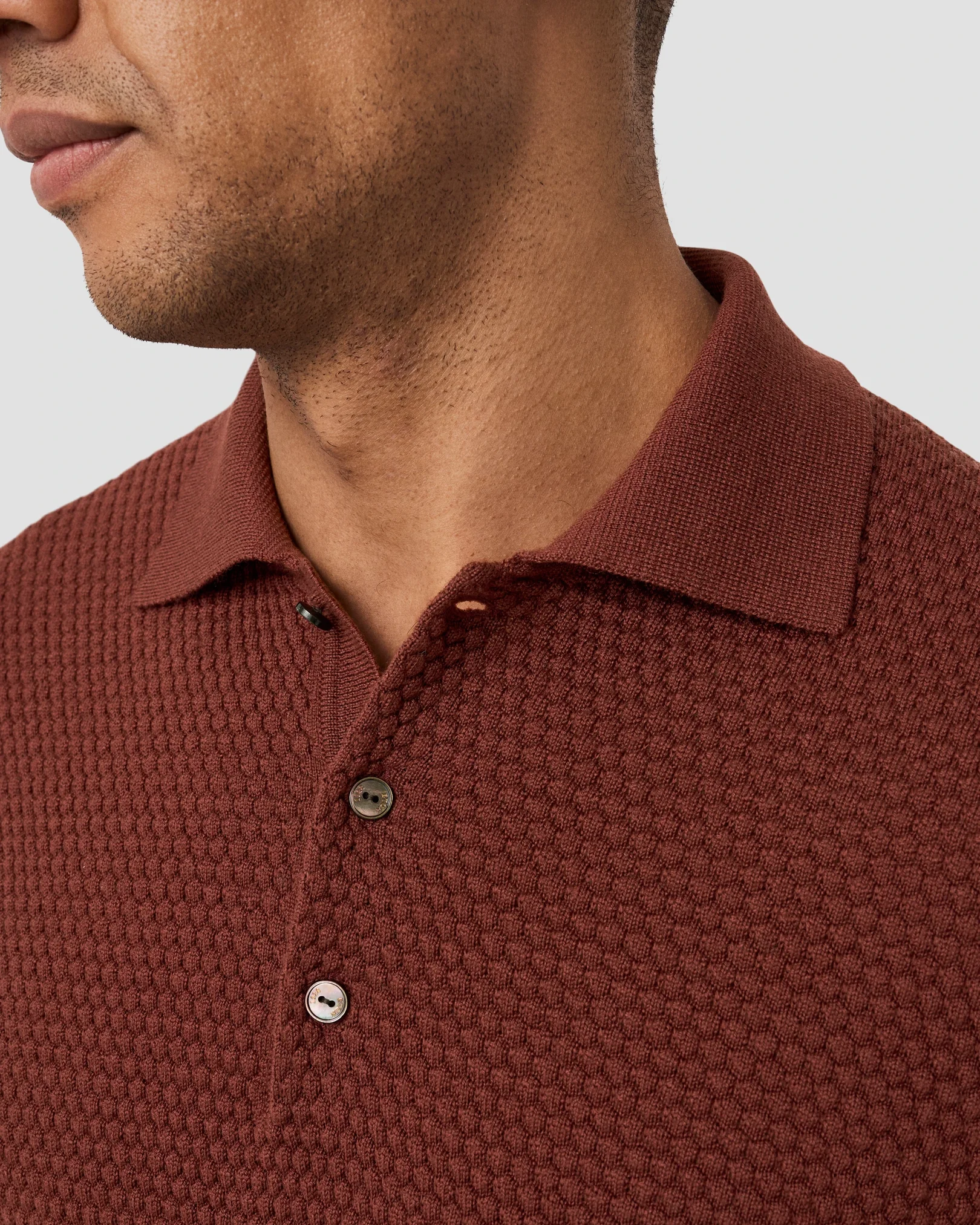 Eton - red merino structure long sleeve polo