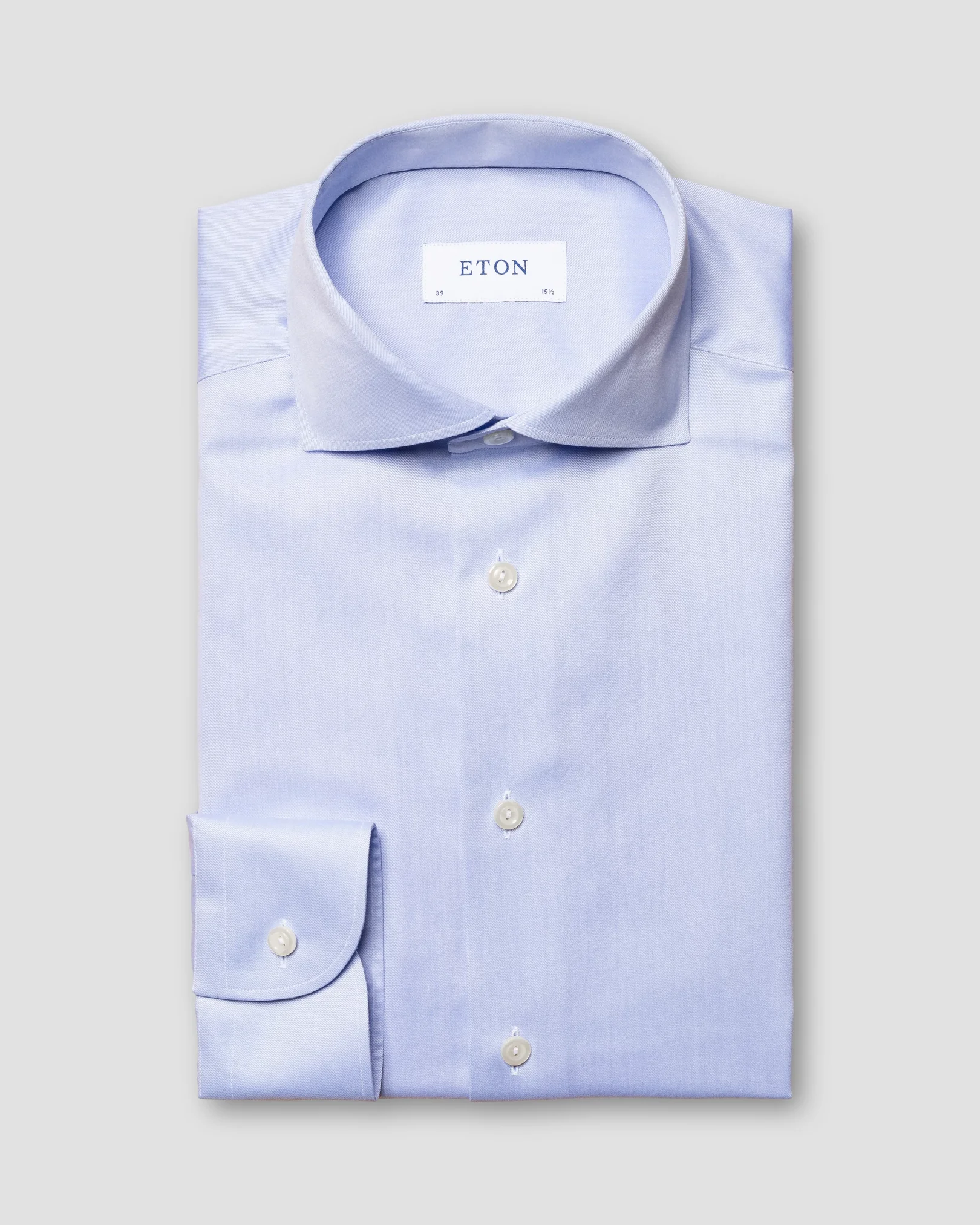 Eton - Chemise bleu clair en twill signature – Col italien