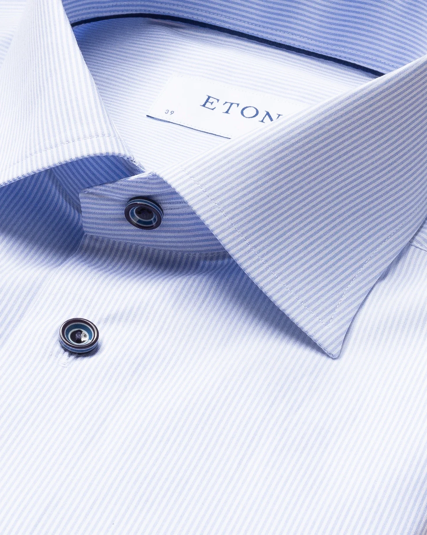Eton - light blue striped poplin shirt navy buttons