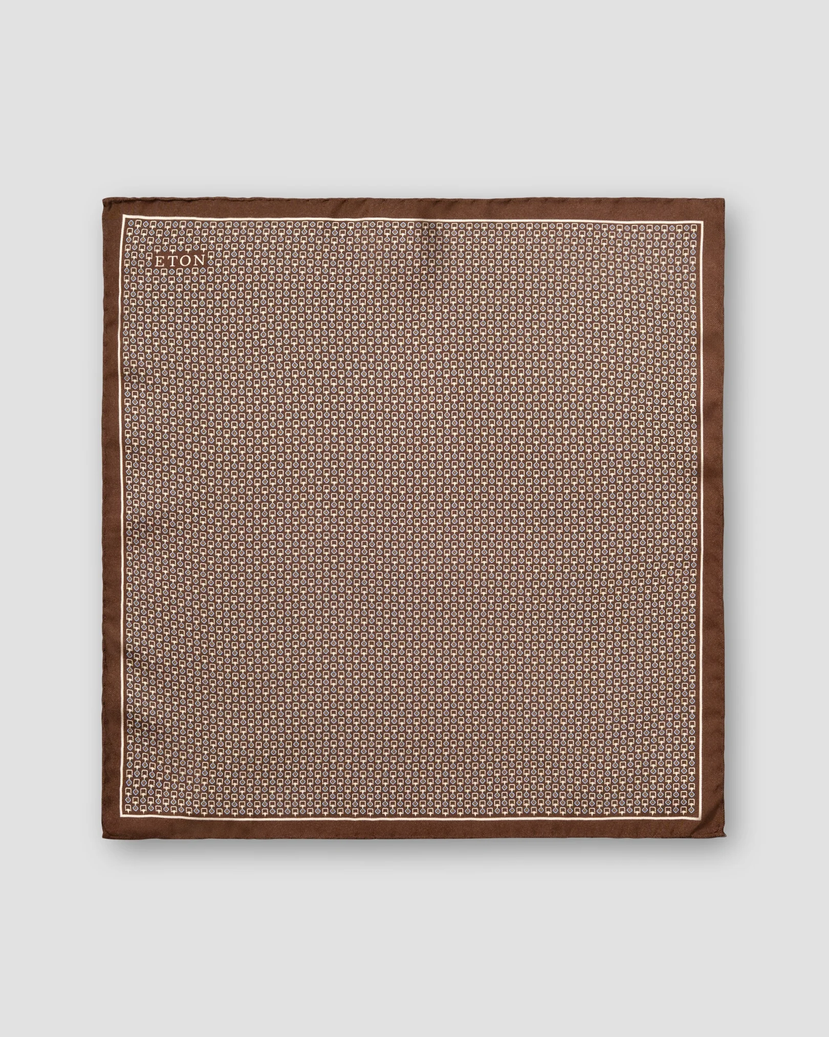 Eton - brown geometric silk pocket square 256