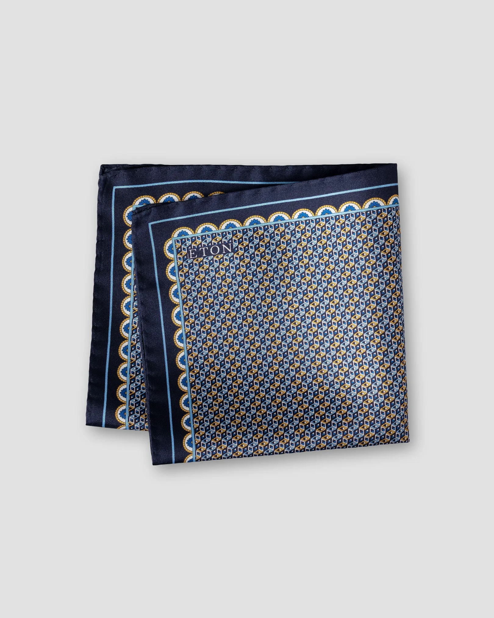 Eton - yellow geometrical silk twill pocket square