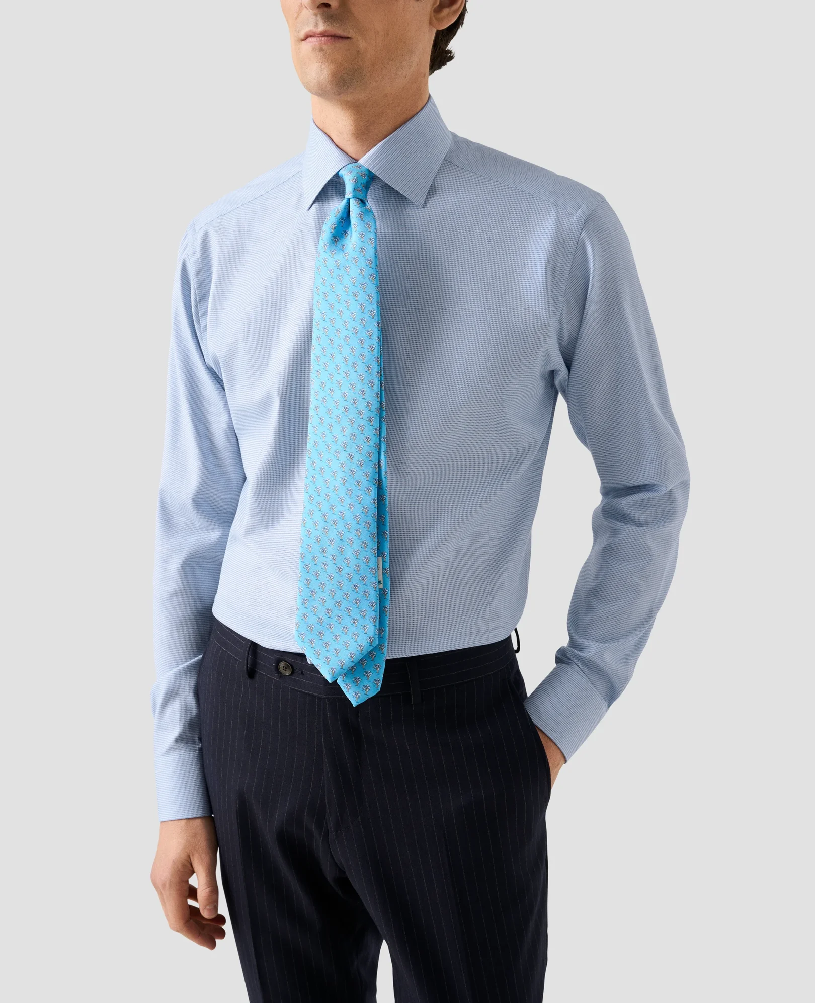 Eton - light blue semi solid effect dobby shirt