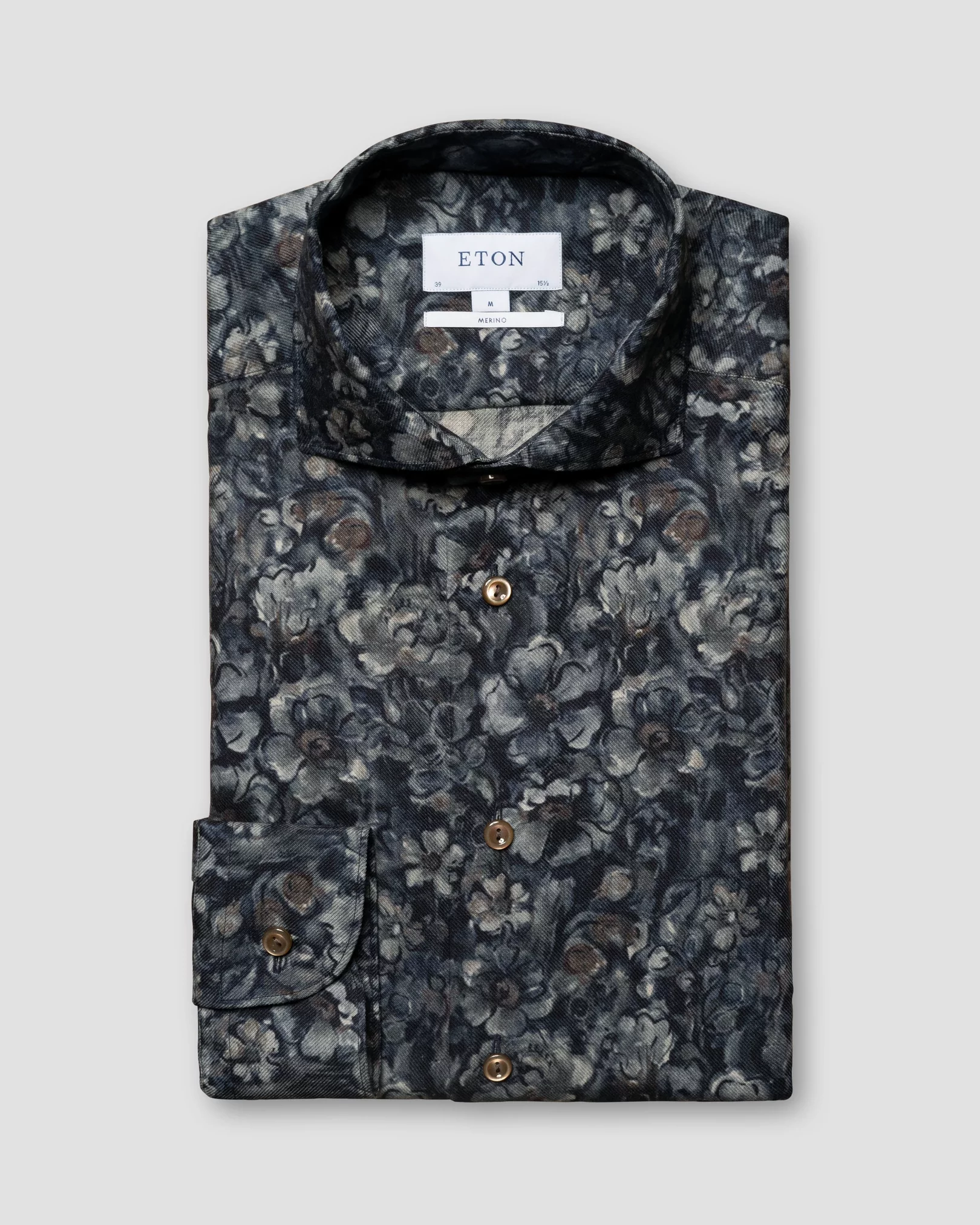 Navy Floral Print Merino Wool Shirt