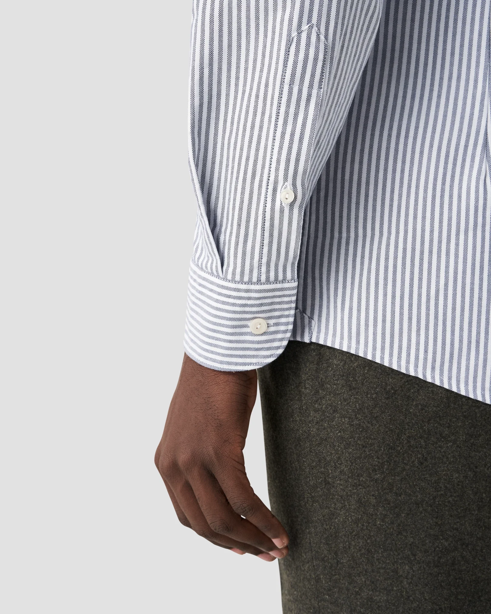 Dark Blue Striped Oxford Shirt - Eton