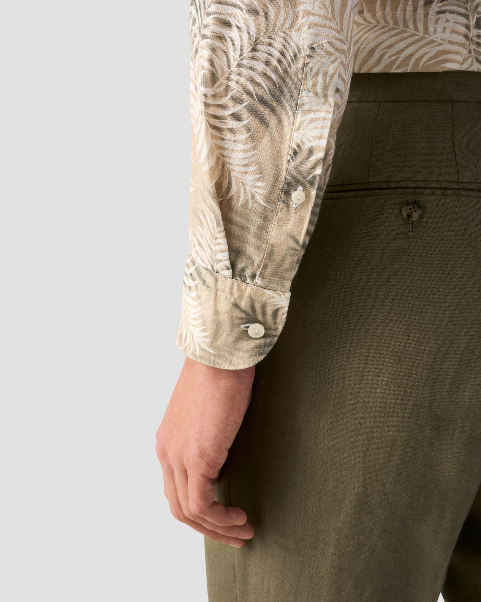 Eton - beige leaf print linen shirt