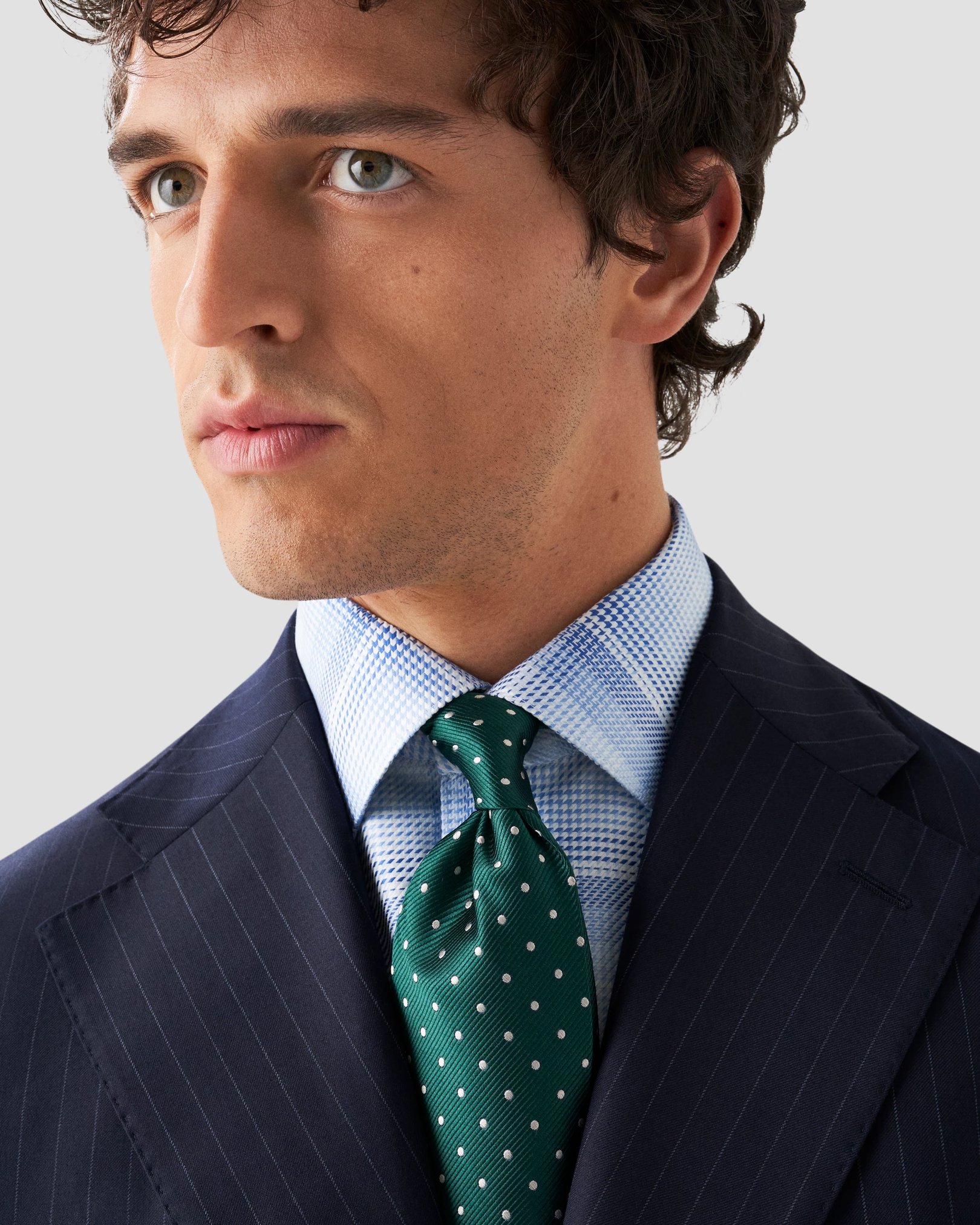 Eton - light blue checked textured twill