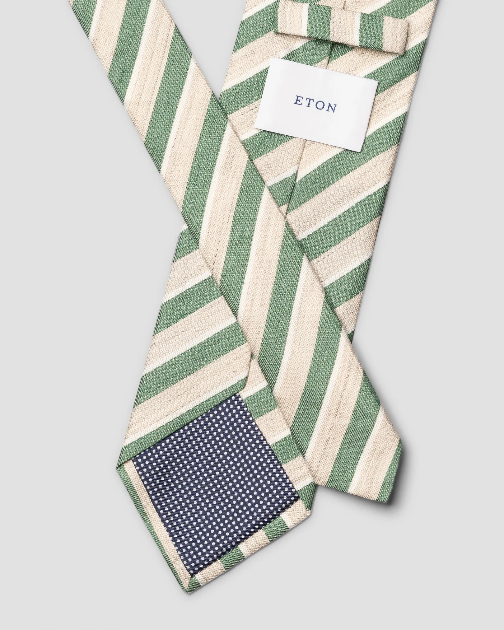 Eton - striped woven linen silk tie light green 261