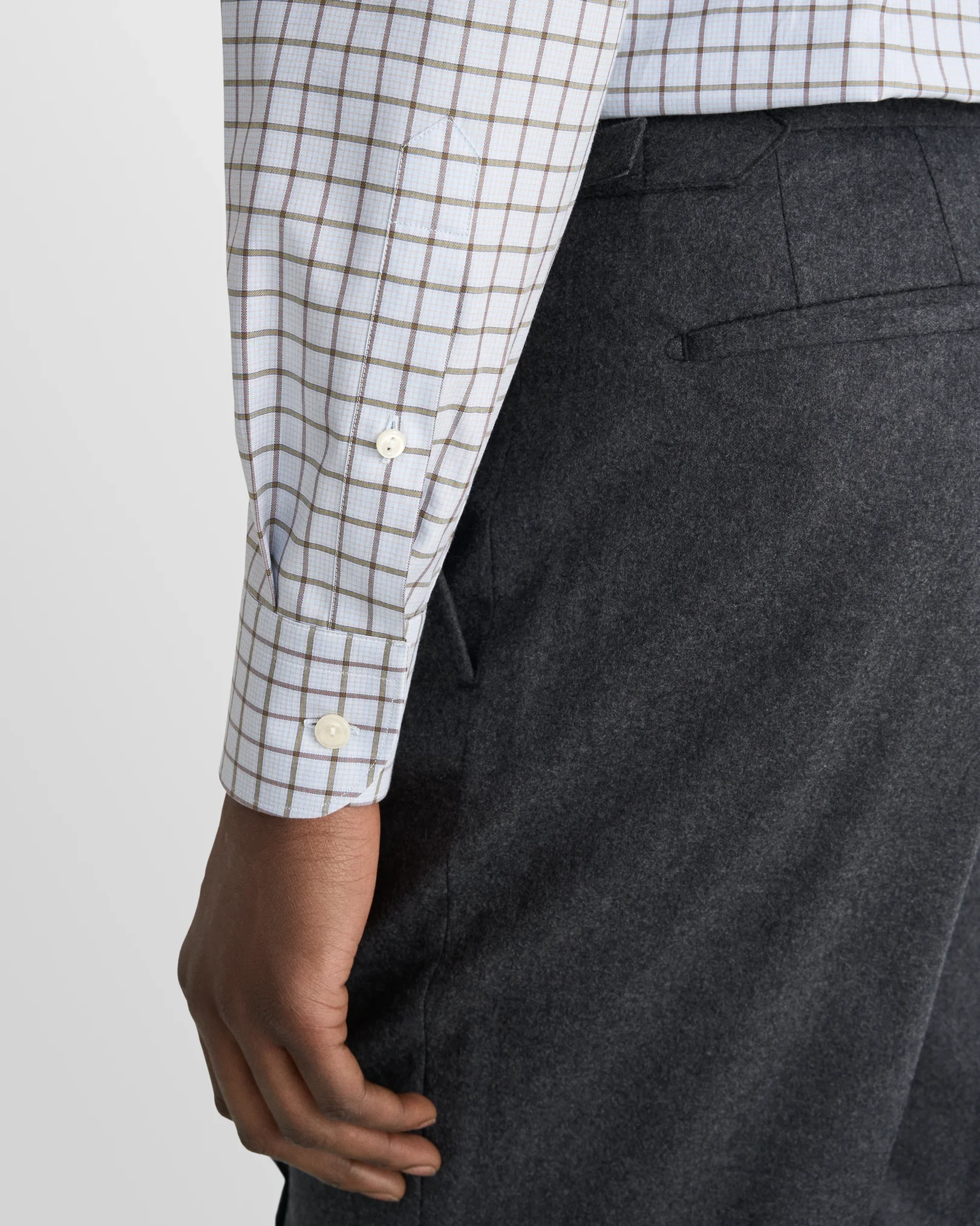 Eton - blue check twill shirt wide spread 266