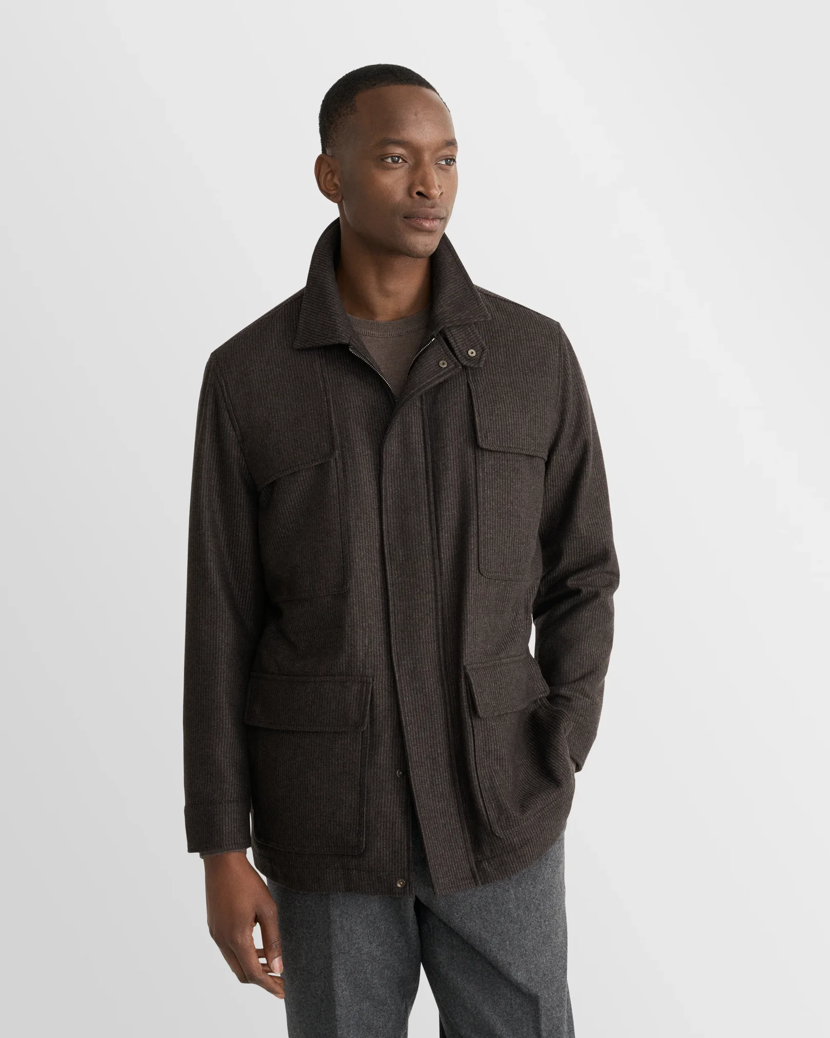 Eton - dark brown wool cashmere travel jacket