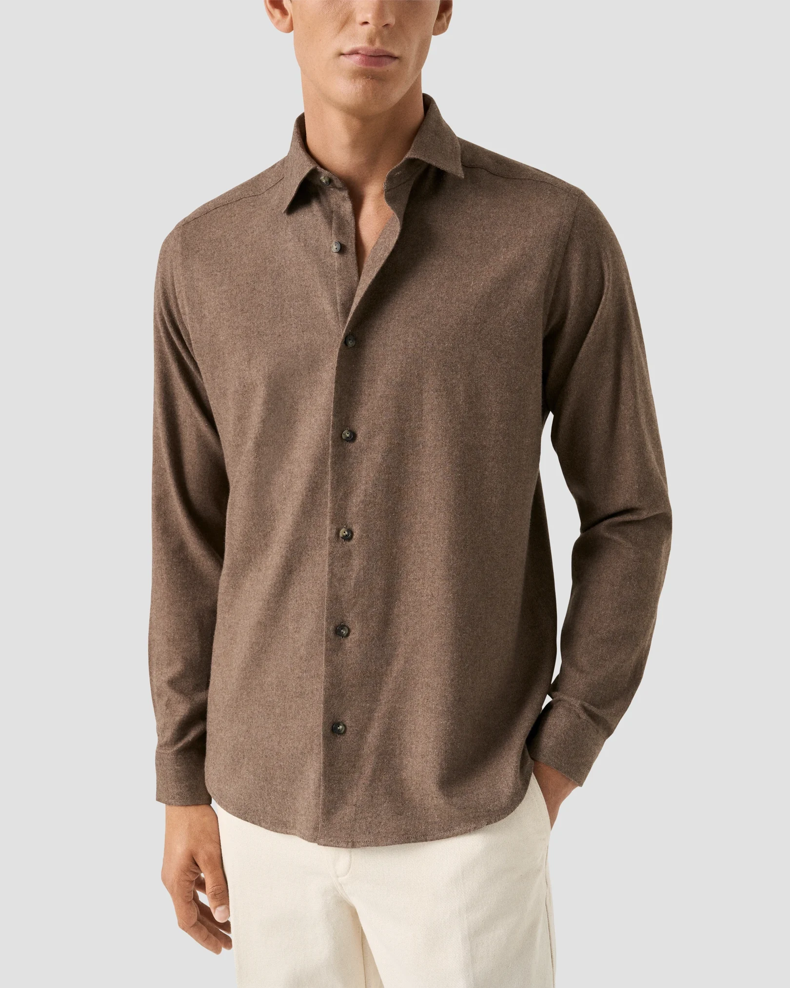 Eton - brown solid flannel shirt