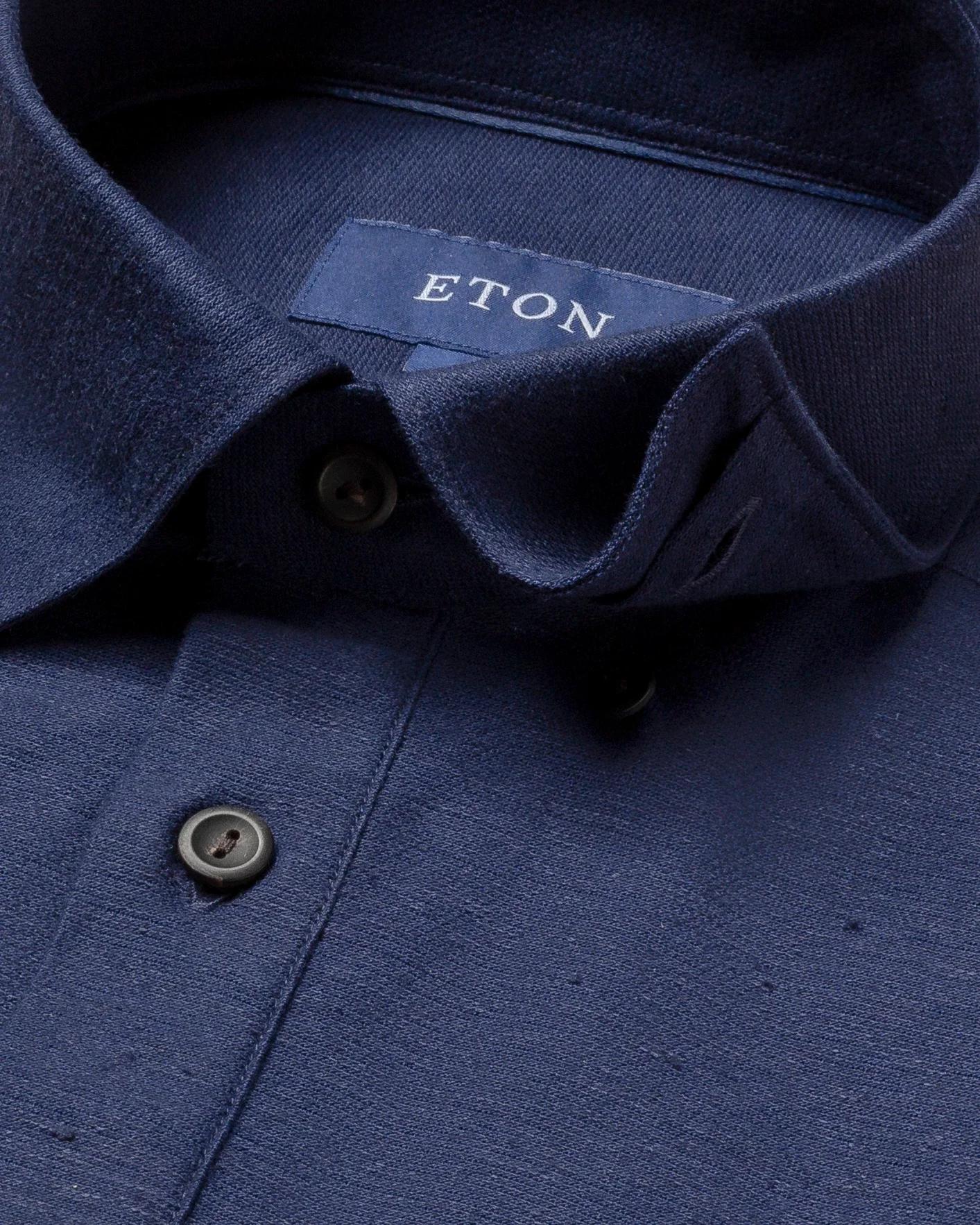 Eton - dark blue cotton linen polo shirt short sleeved