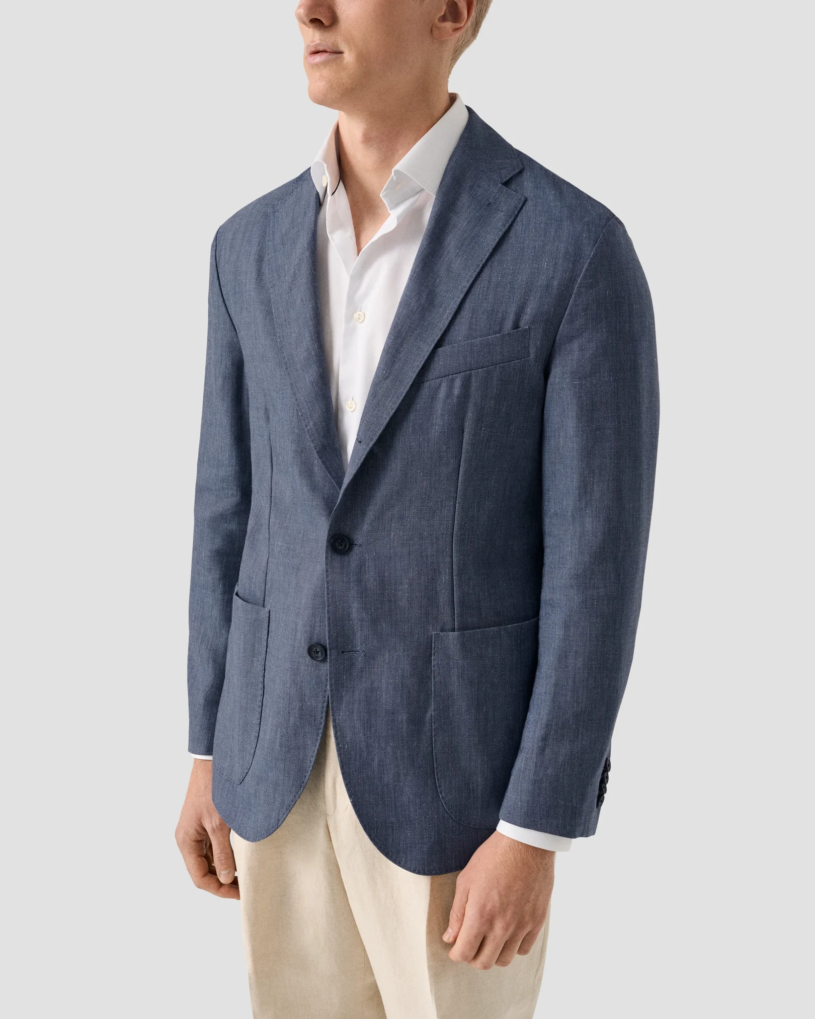 Eton - mid blue linen wool soft jacket