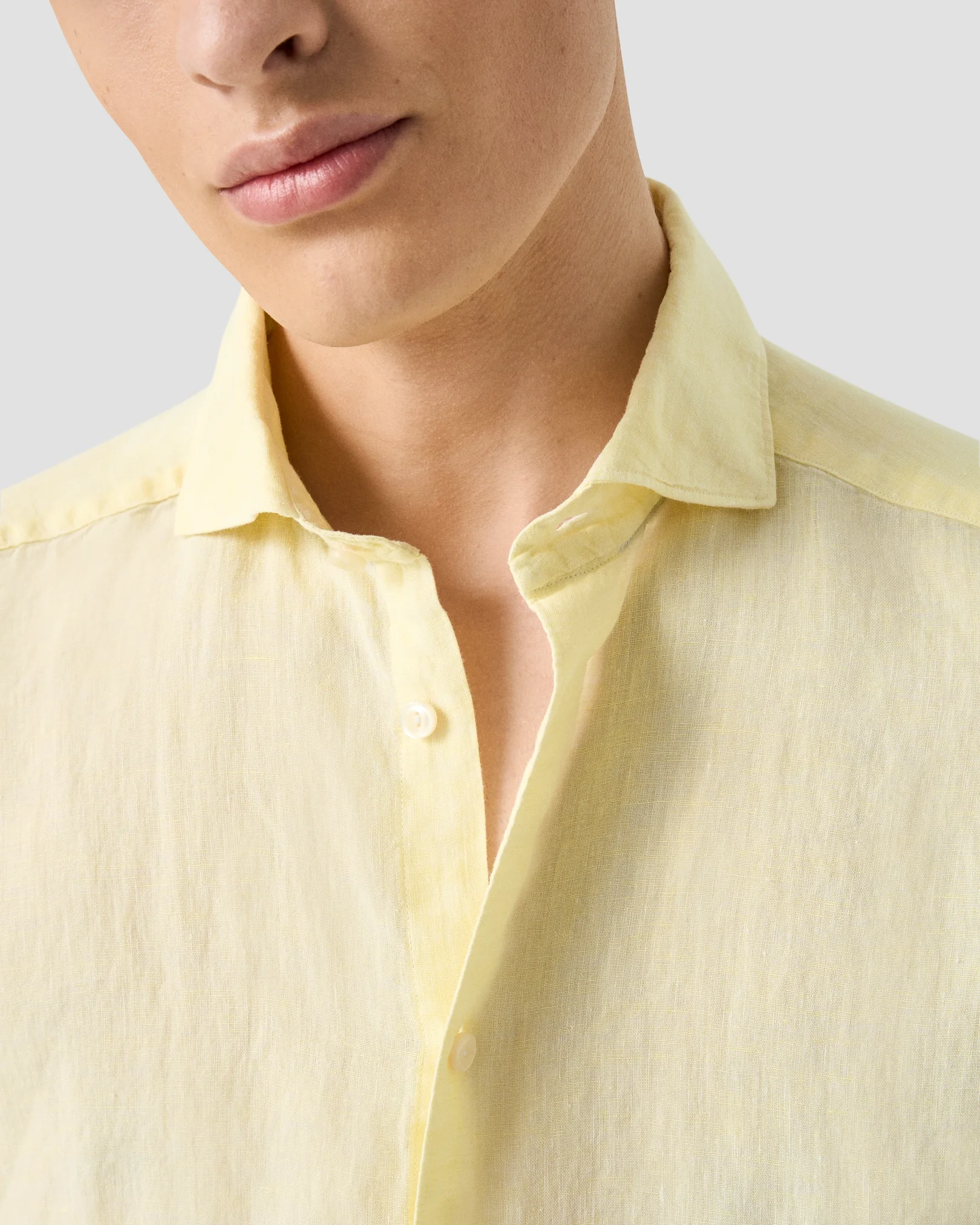 Eton - yellow solid short sleeve linen shirt