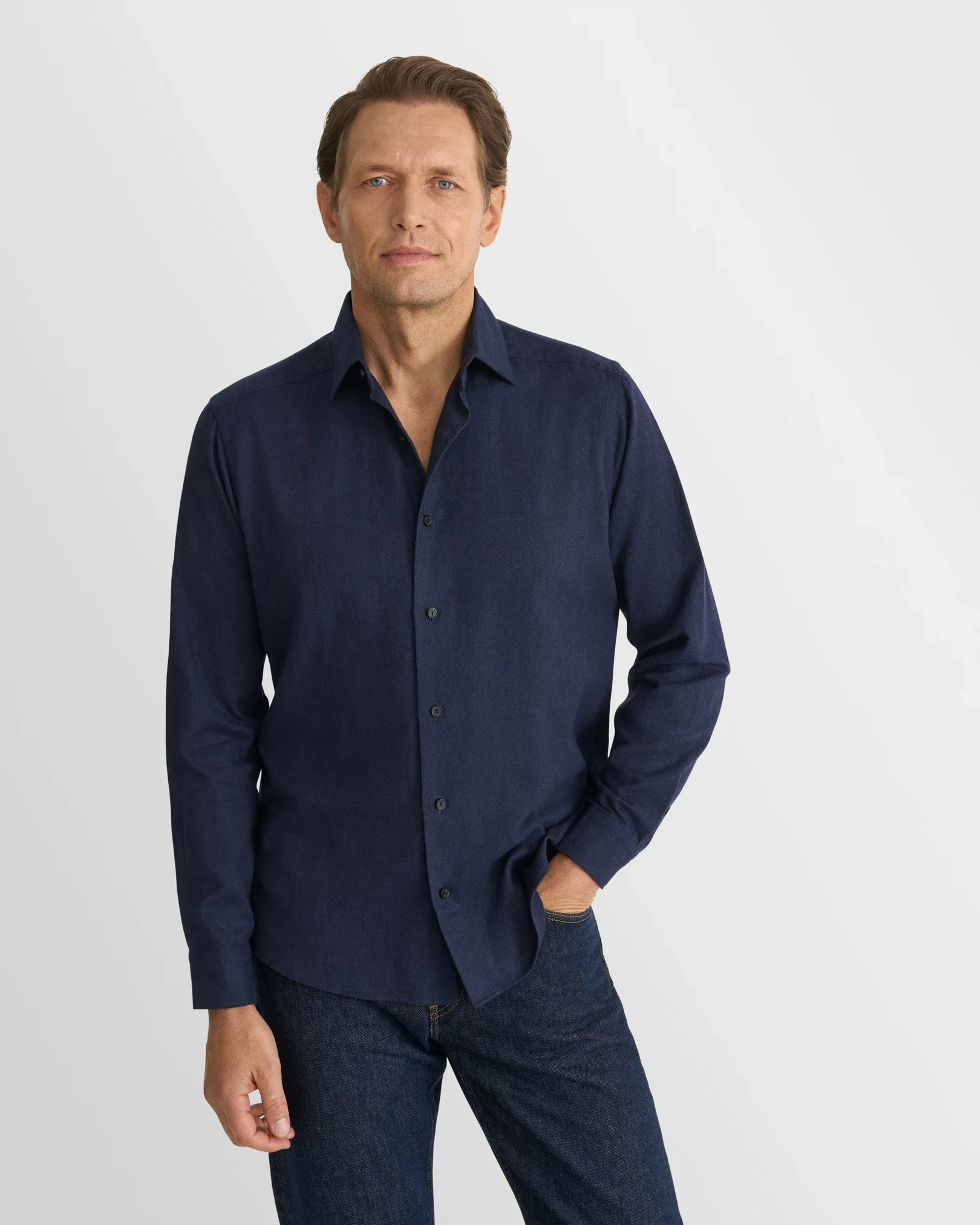 Eton - navy blue solid flannel shirt