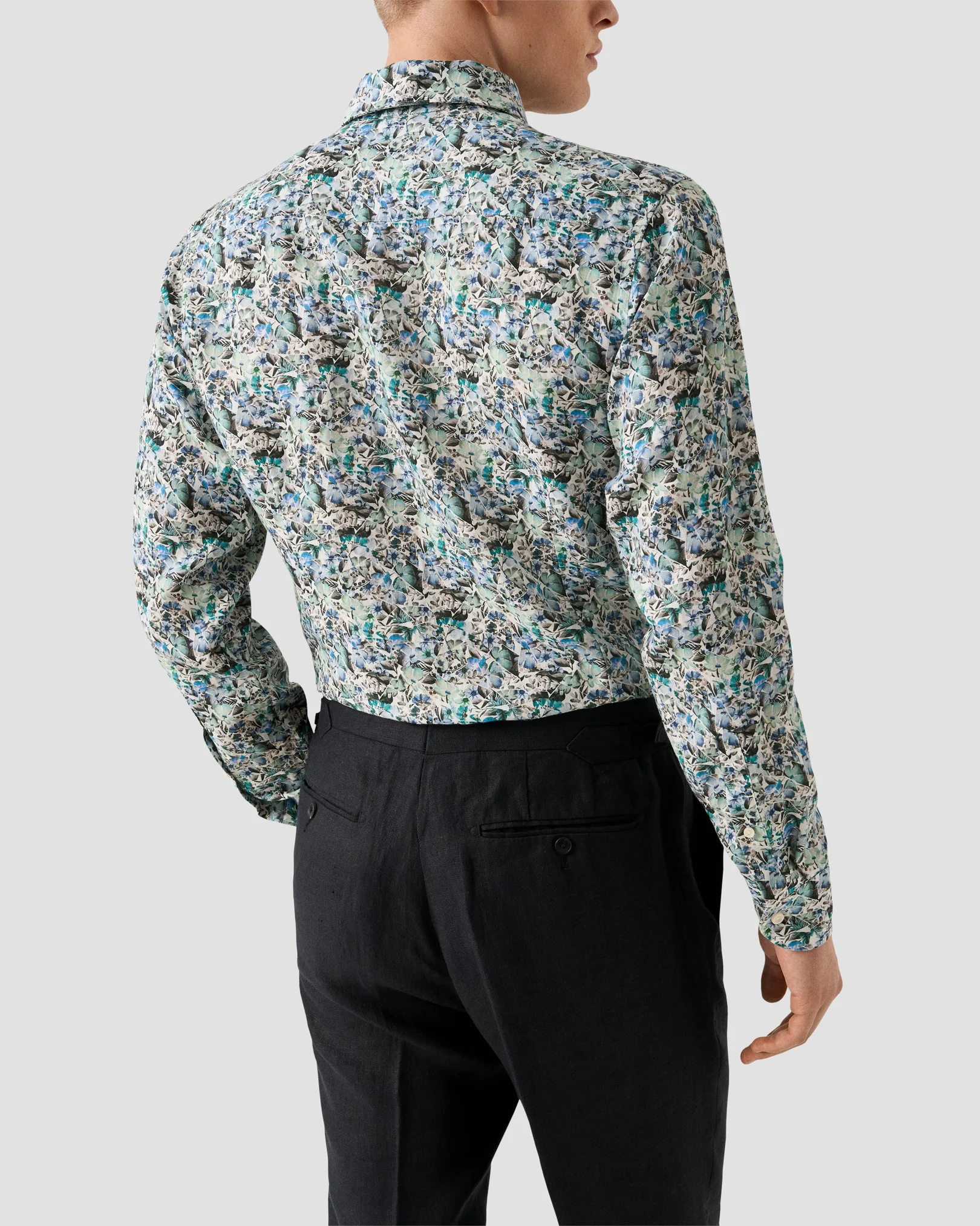 Eton - light blue soft mosaic flower print linen shirt