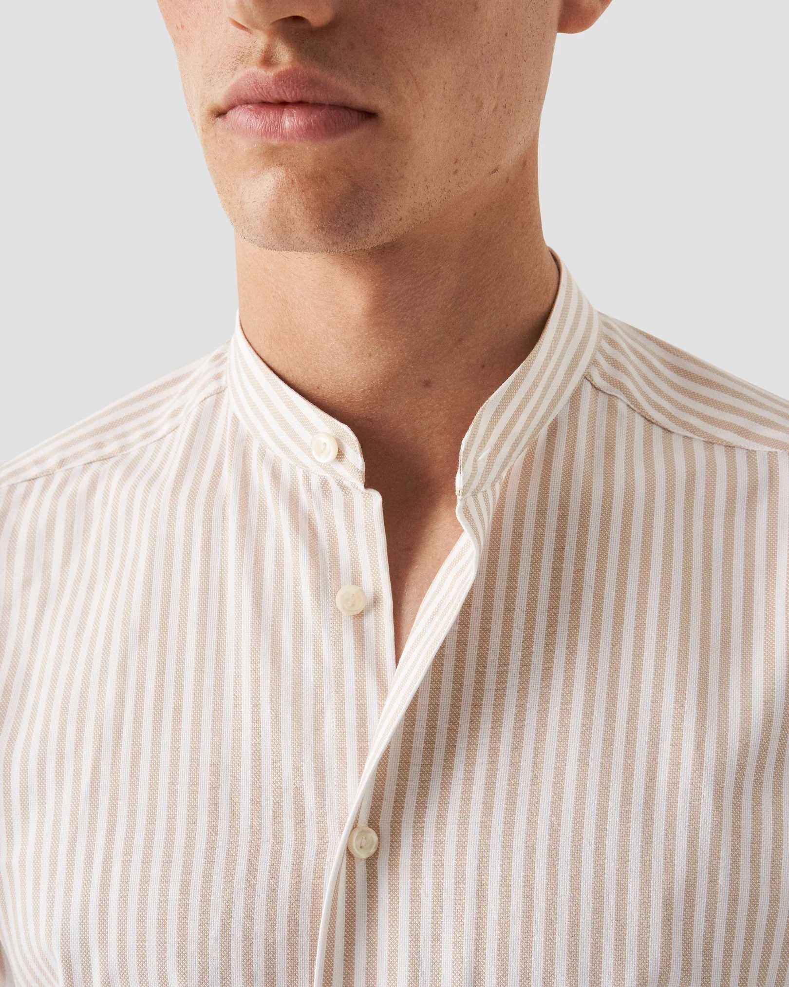 Eton - beige striped oxford band collar shirt