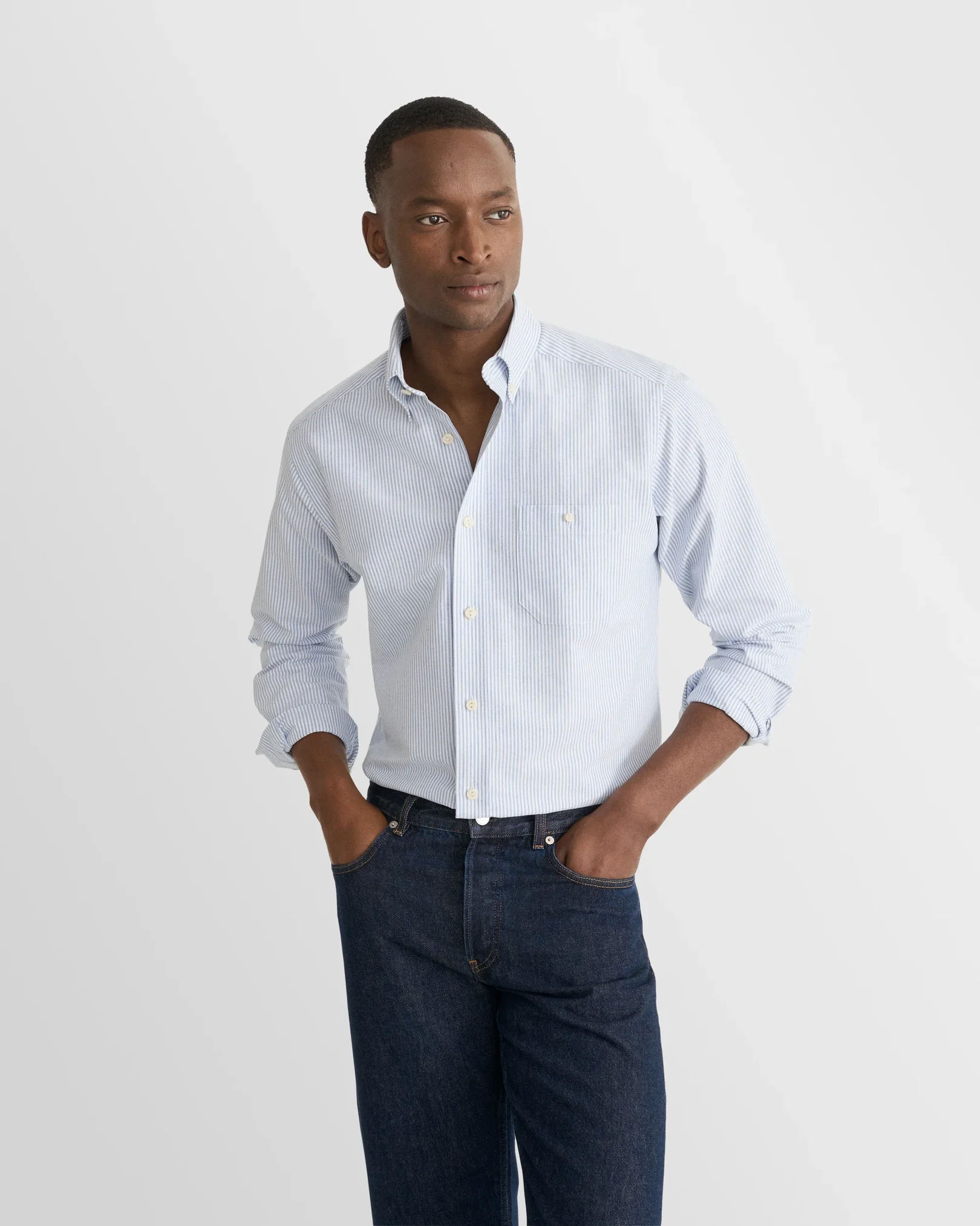 Eton - mid blue striped oxford shirt