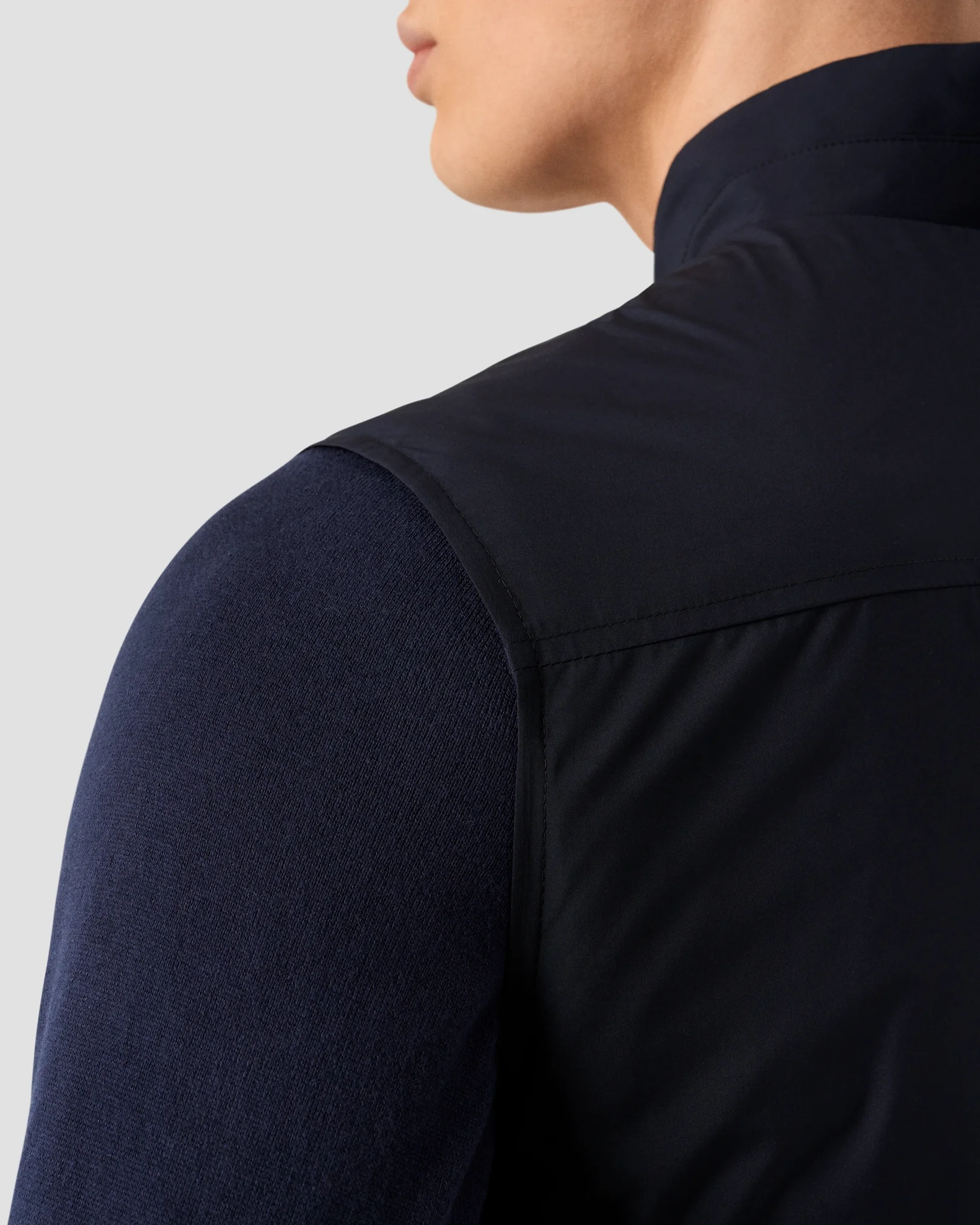 Eton - navy blue solid wind vest with elastic hem