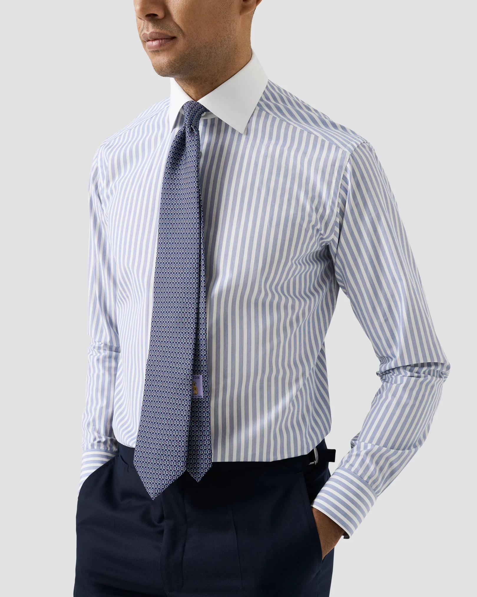 Eton - white collar bengal striped shirt