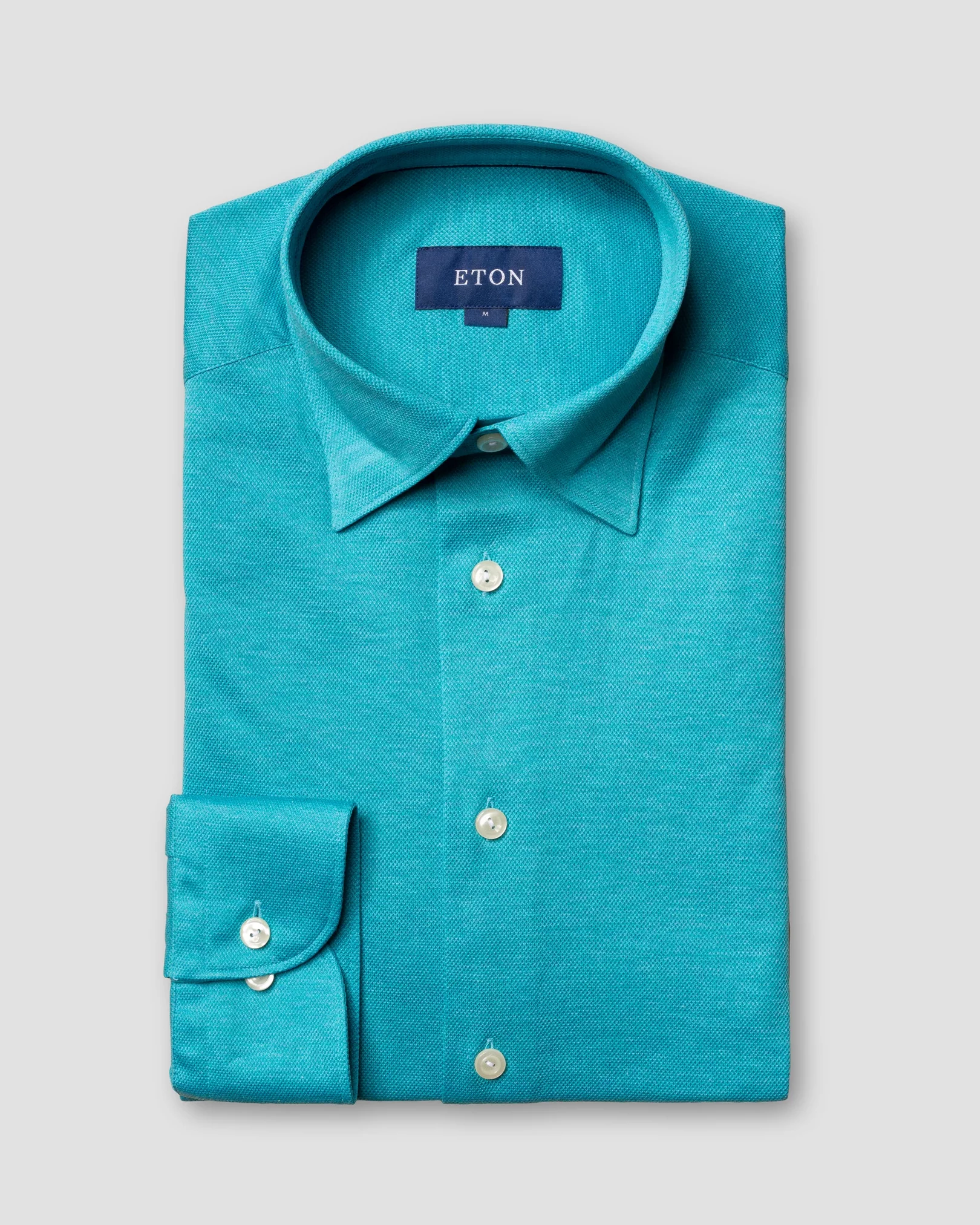 Eton - turquoise pique shirt long sleeved