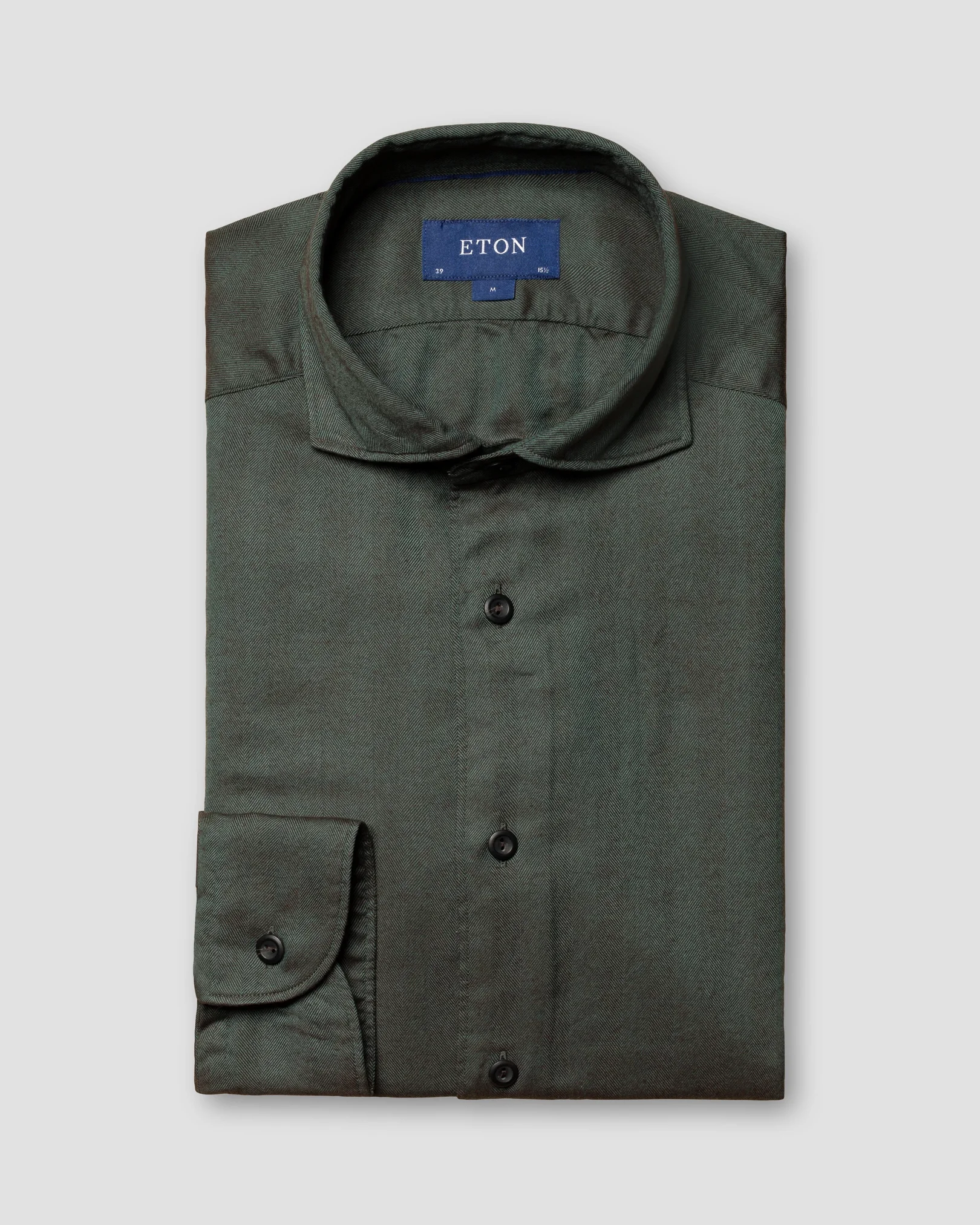 Eton - dark green lightweight flannel shirt