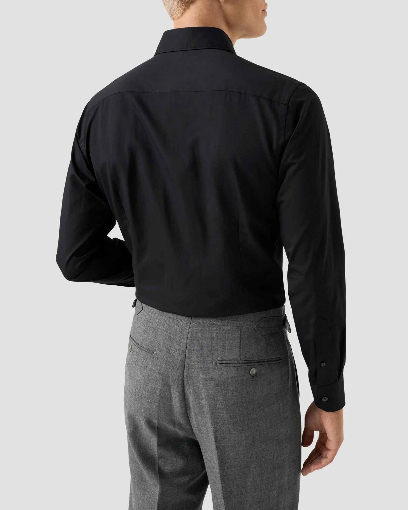 Eton - black solid cotton silk shirt