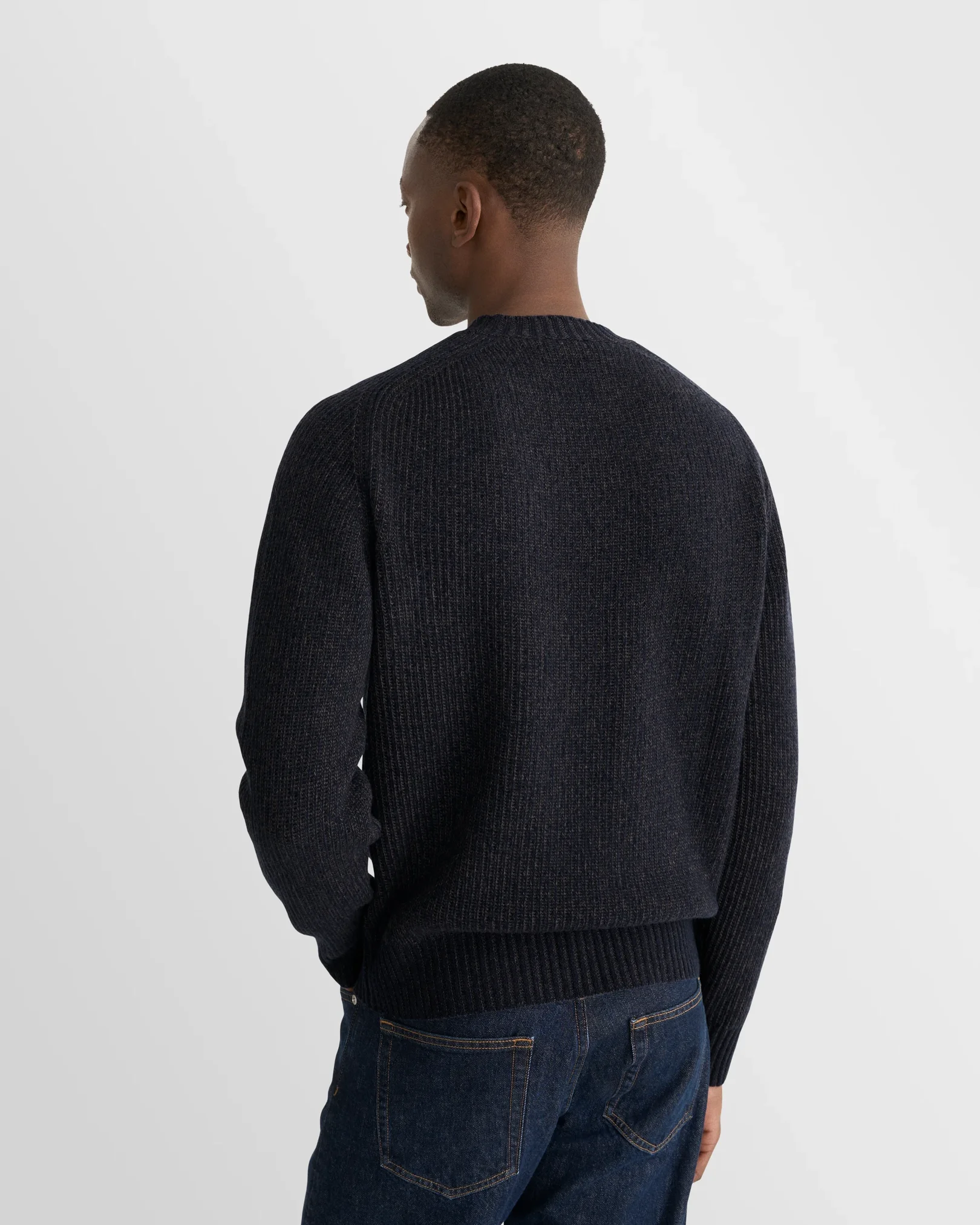 Eton - navy blue wool cashmere mouline crew neck