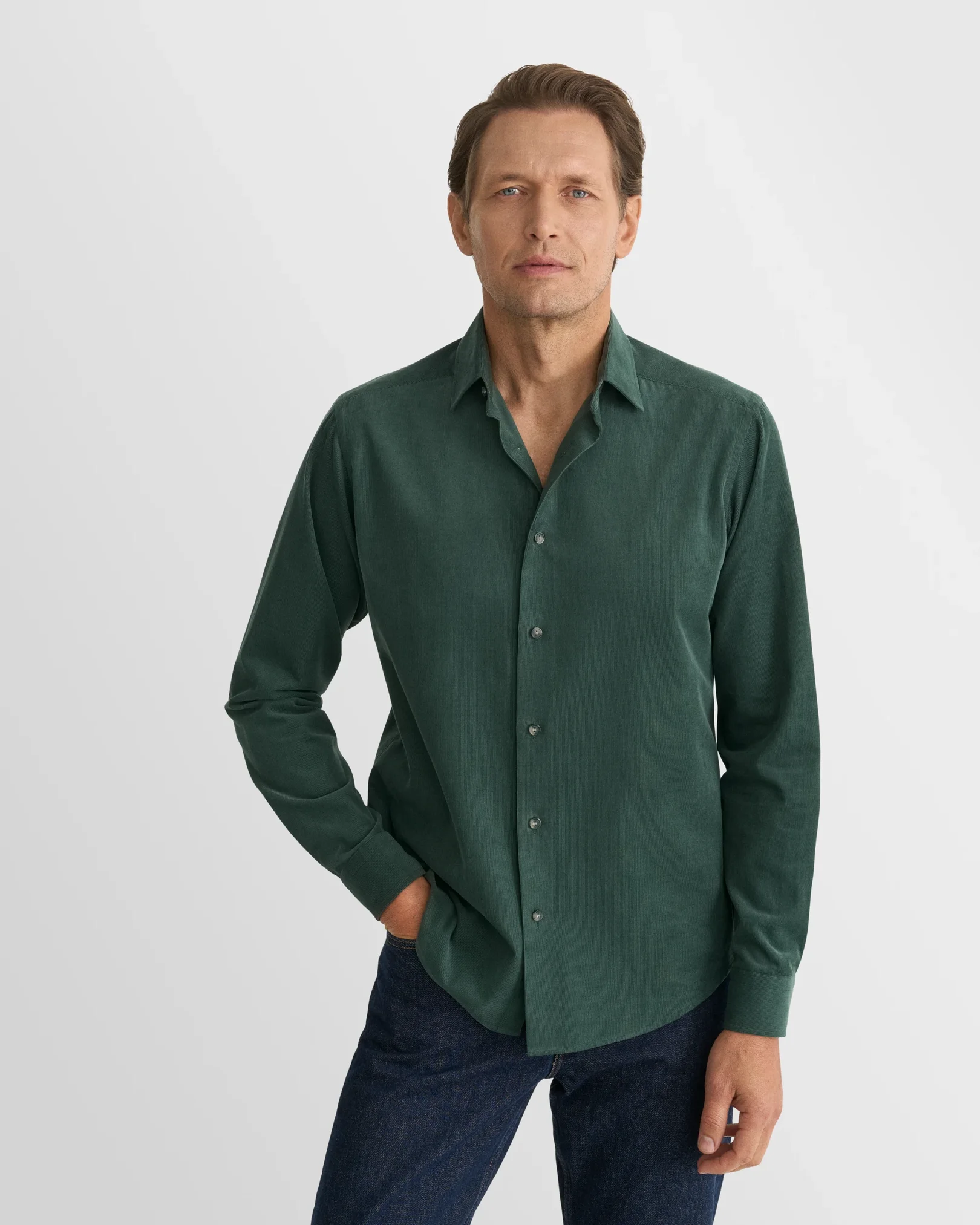 Eton - dark green solid corduroy shirt