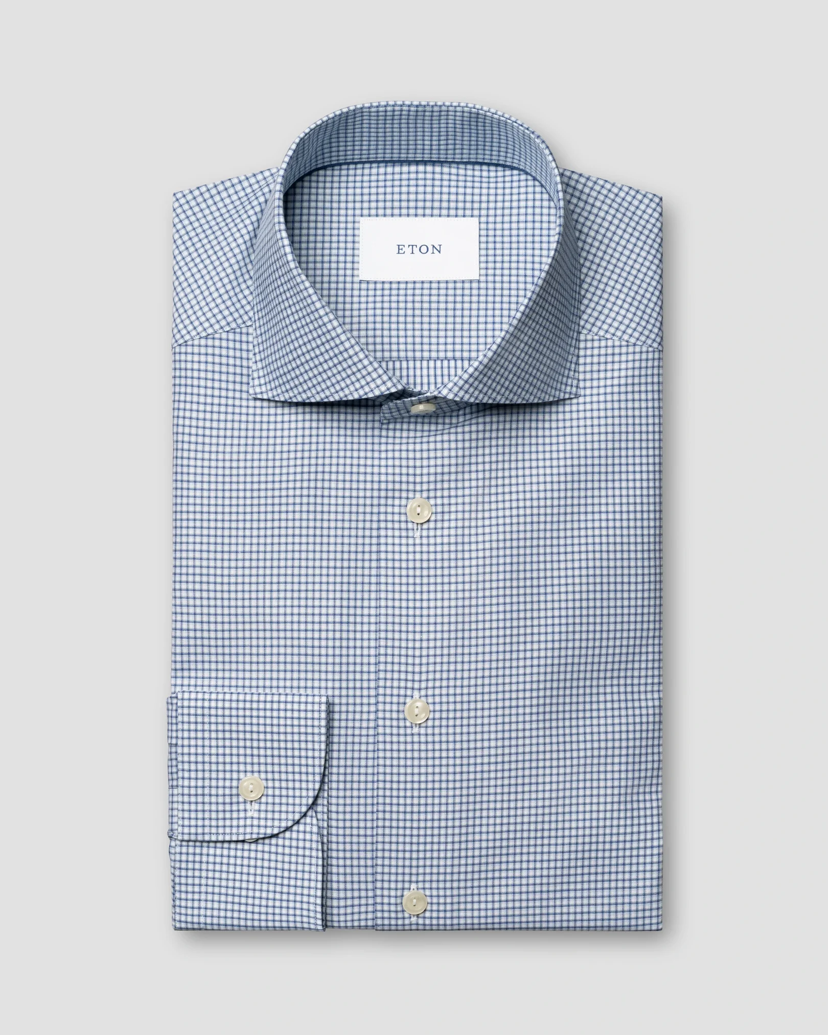 Eton - mid blue check twill shirt wide spread 266
