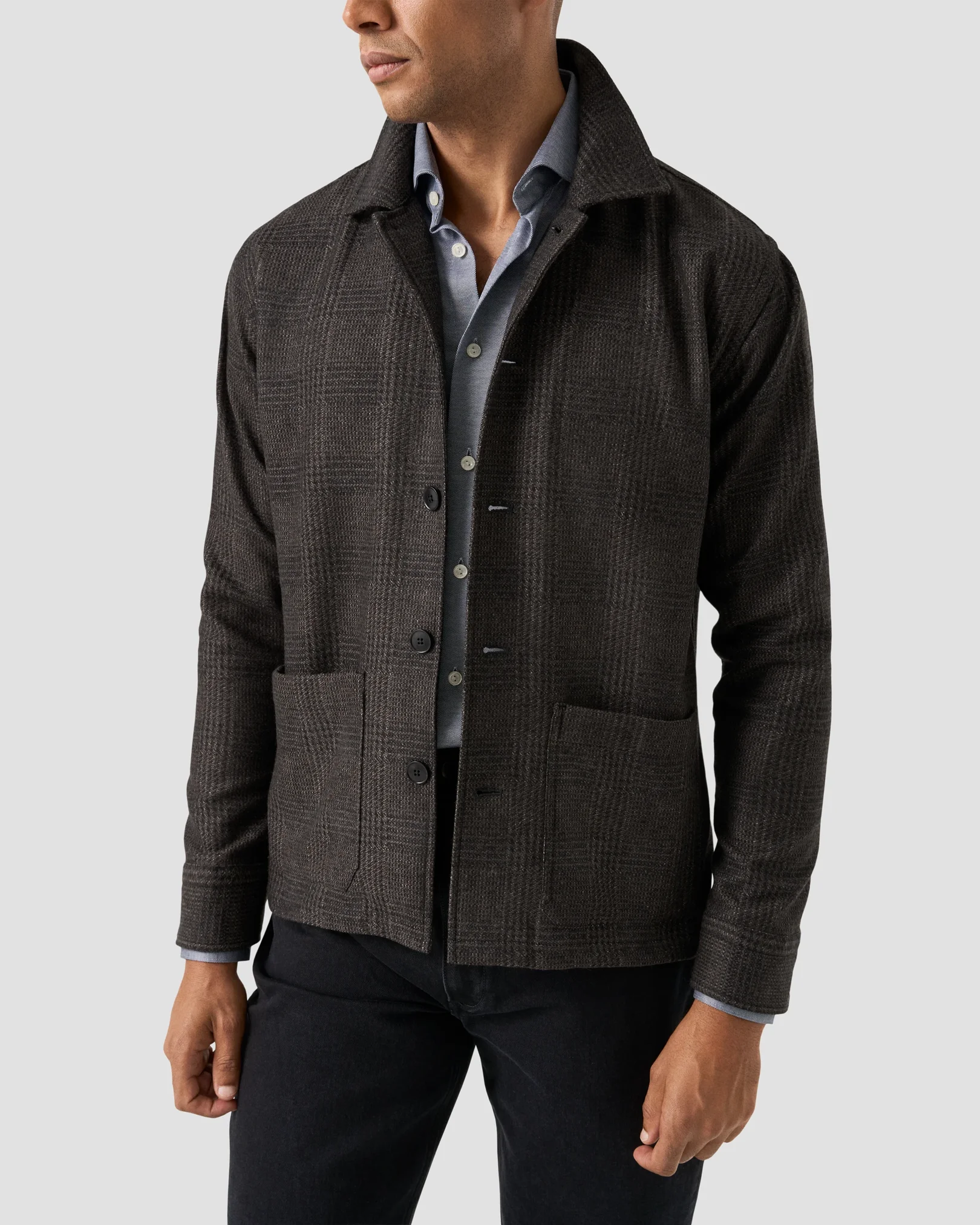 Eton - mid blue filo di scozia knit shirt 256