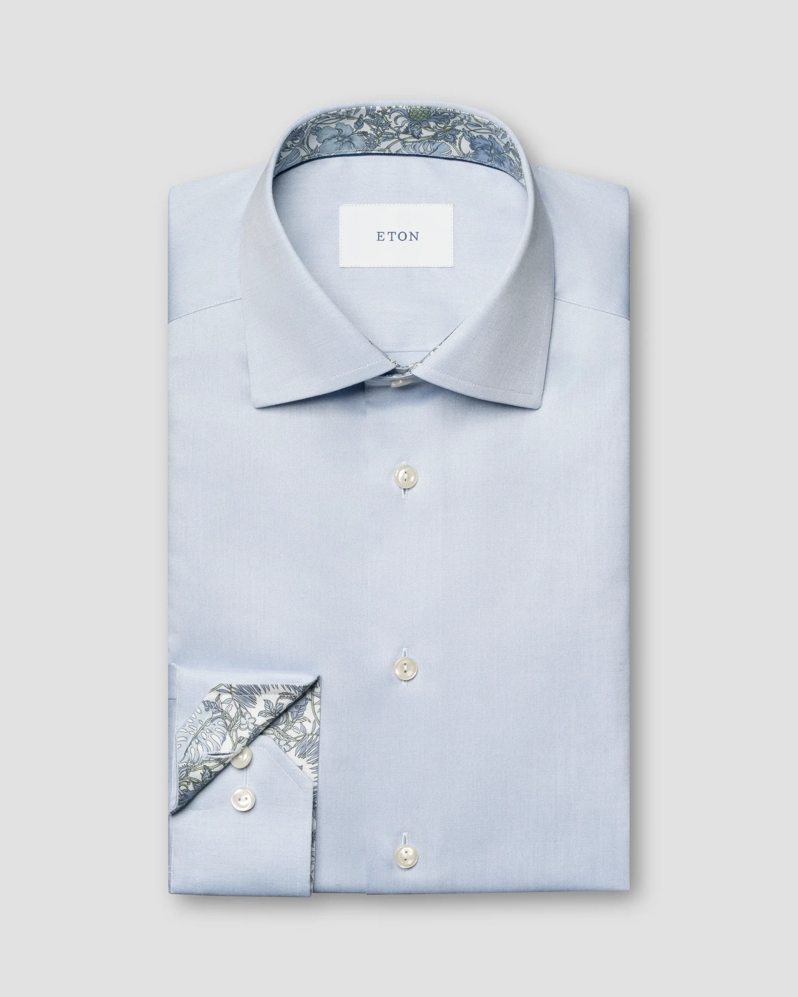 Eton - light blue floral effect signature twillshirt
