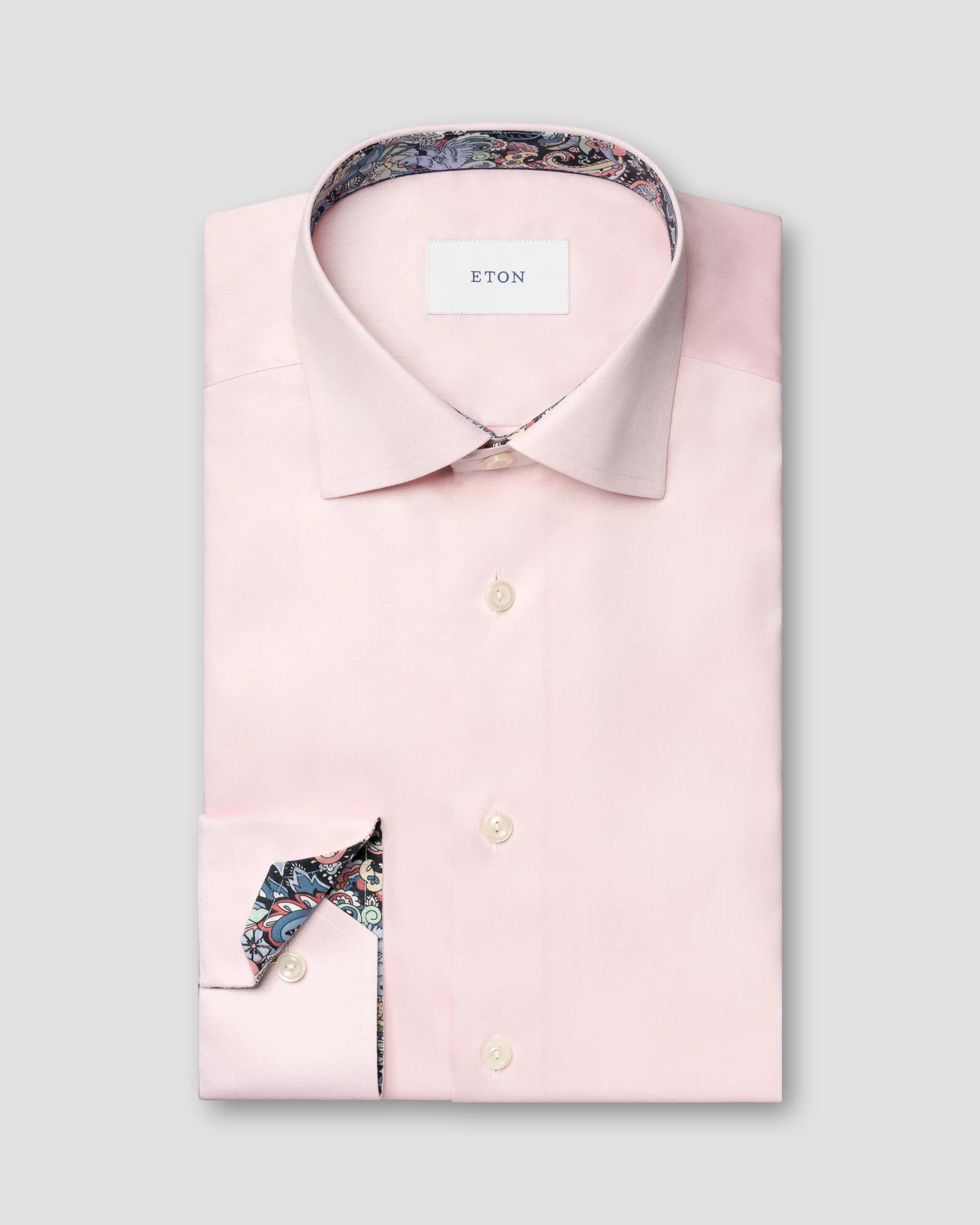 Eton - red solid signature twill paisley effect shirt cut away single slim