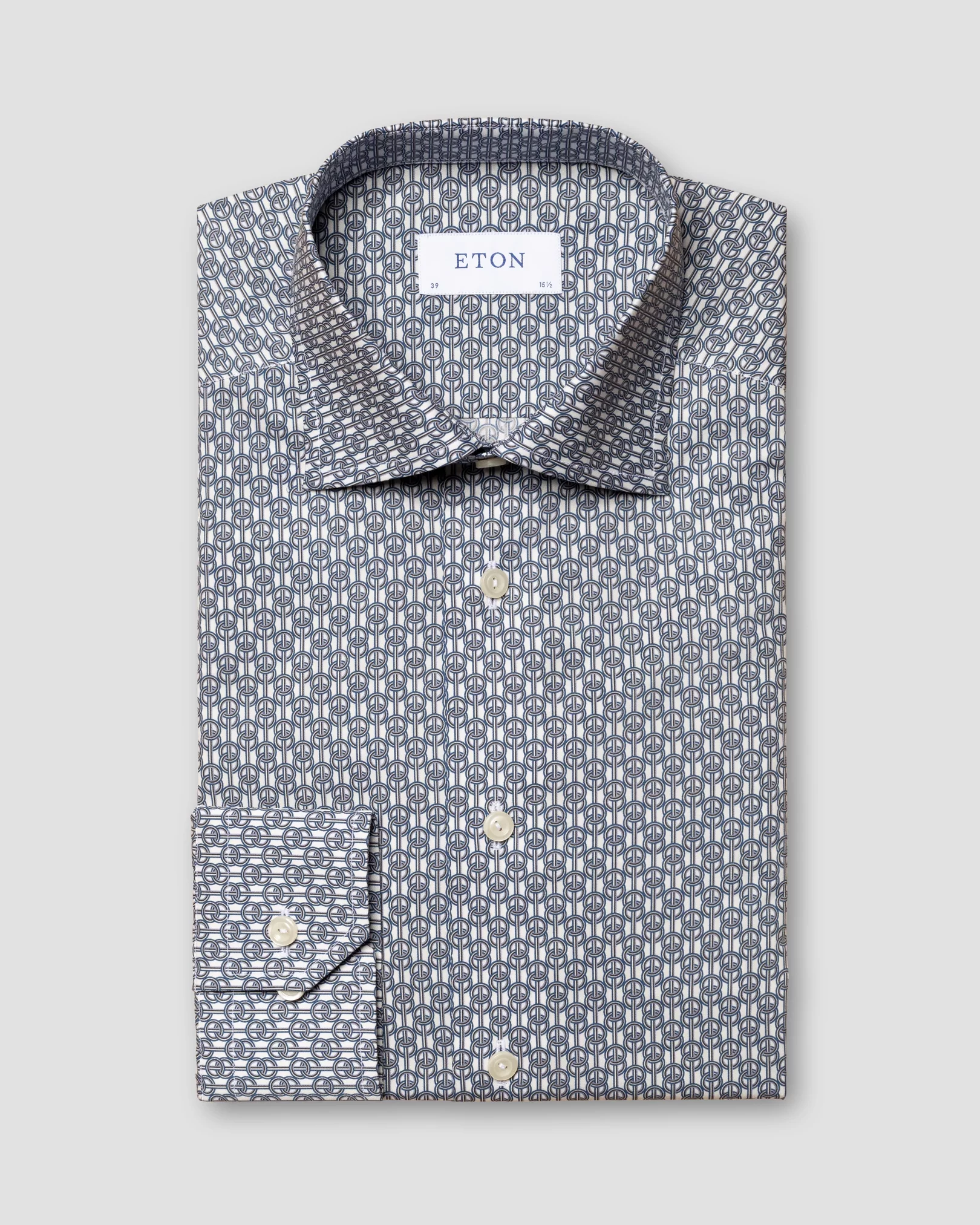Navy 3D Geometric Print Fine Twill Shirt