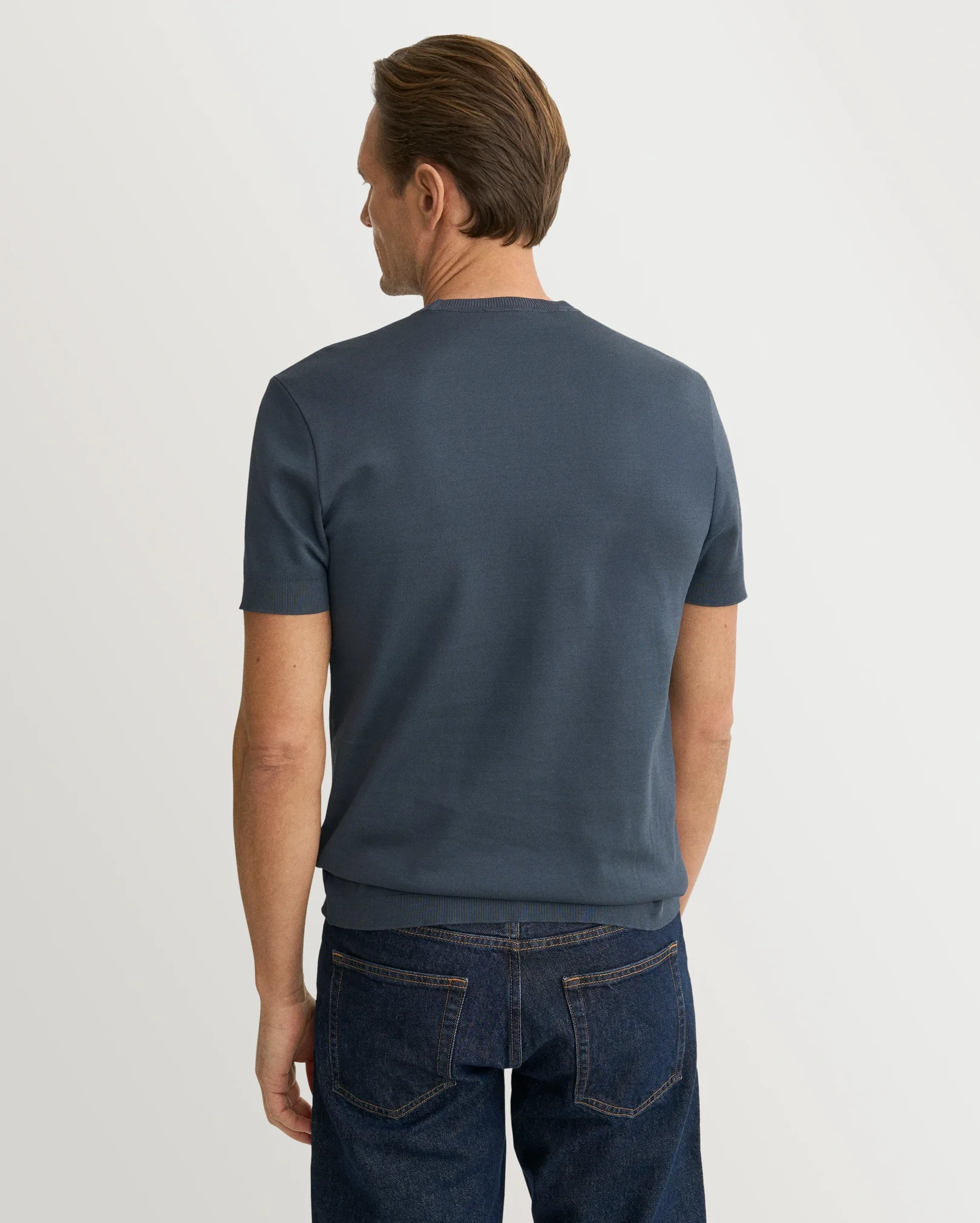 Eton - dark blue self rib cotton t shirt