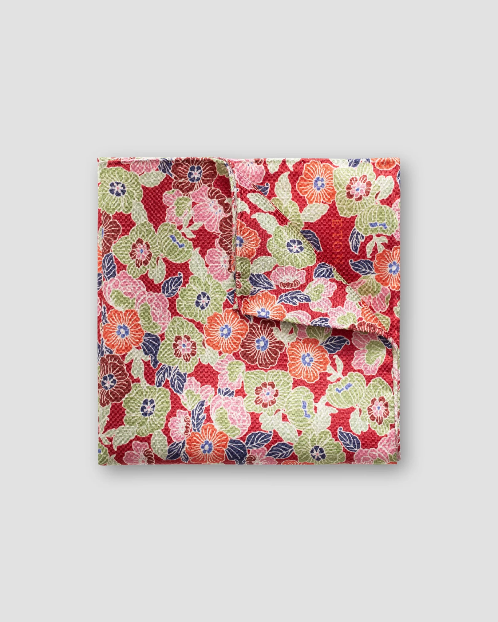 Eton - red retro flower print pocket square