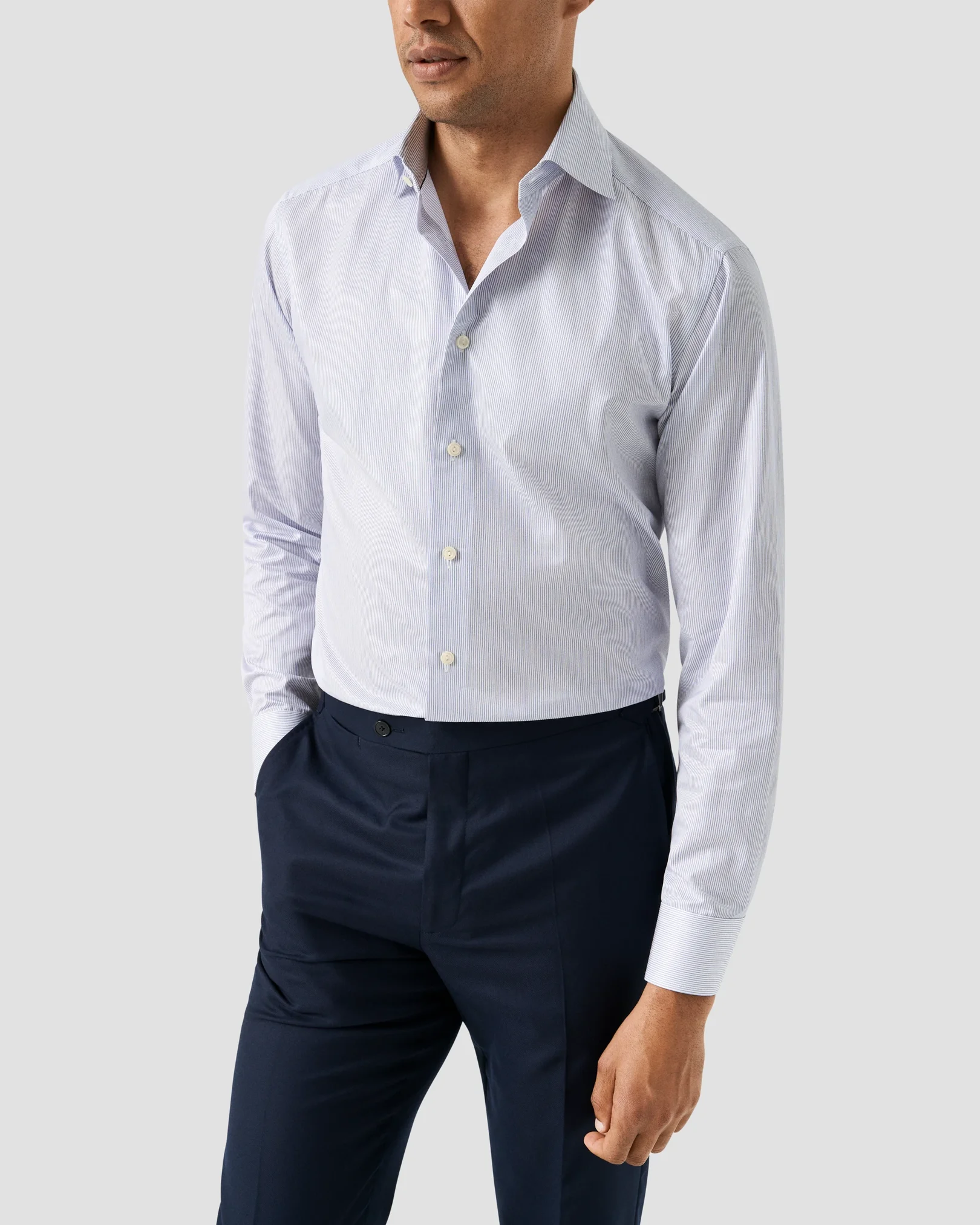 Eton - dark blue fine striped signature twill shirt 256