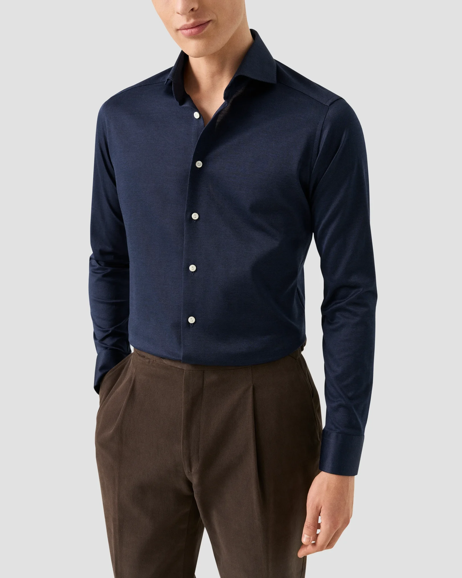 Eton - filo di scozia knit shirt navy