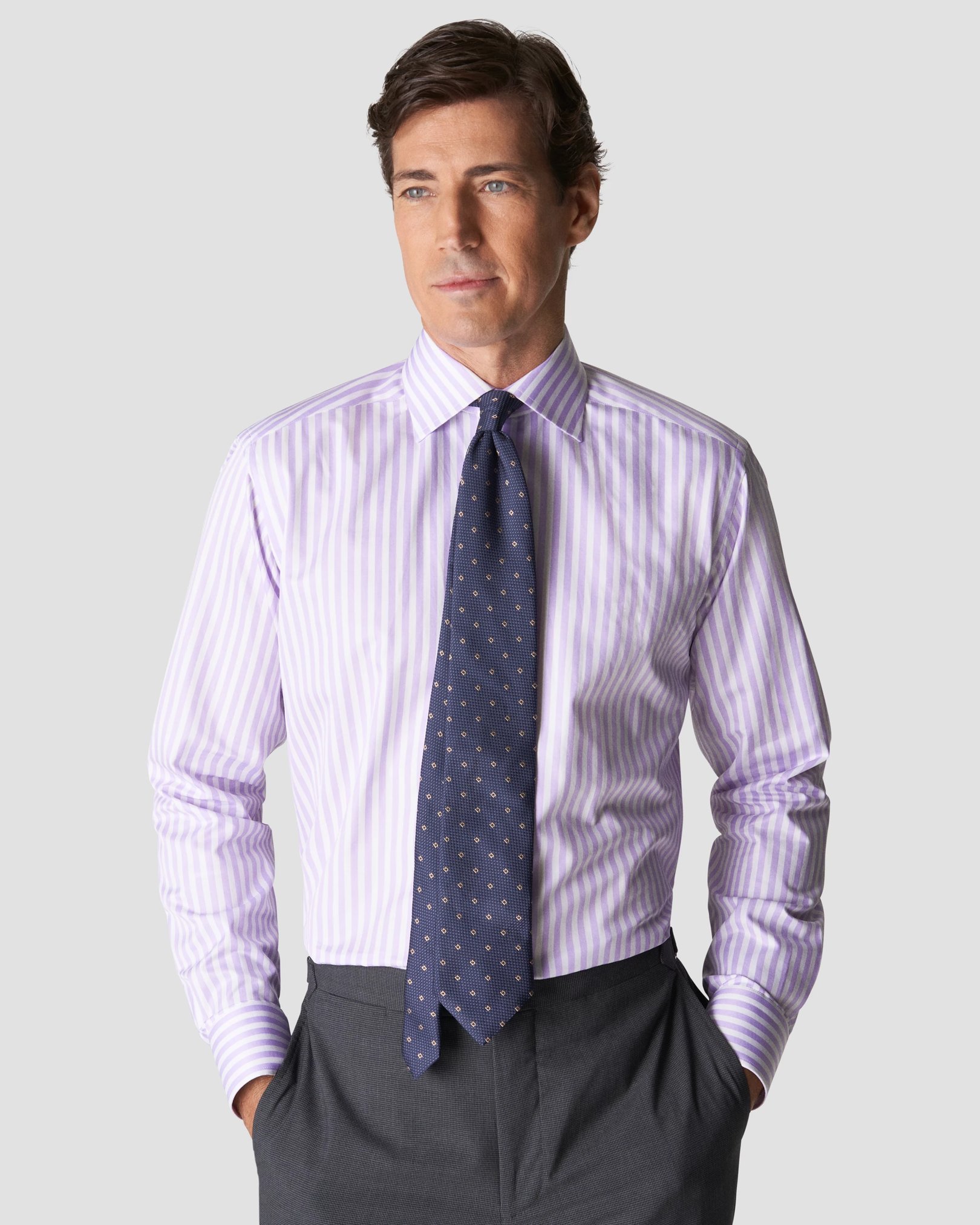 Eton - light purple signature twill bold stripe