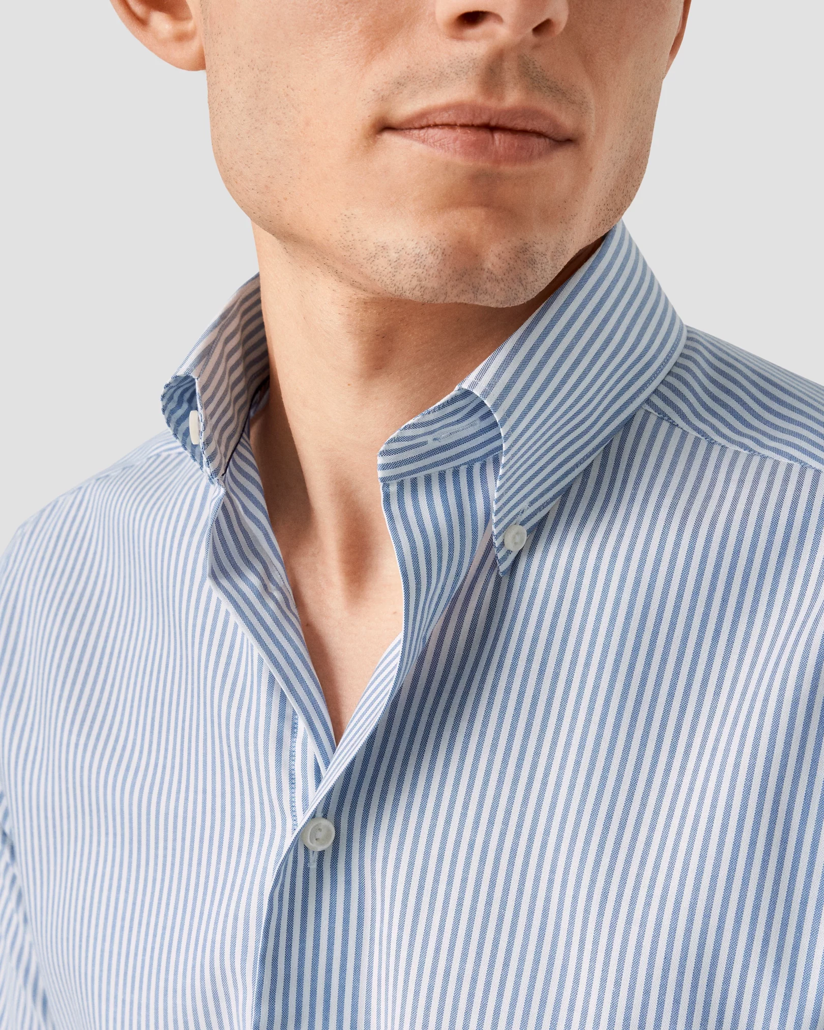 Eton - Mid Blue Bengal Striped Signature Oxford Shirt