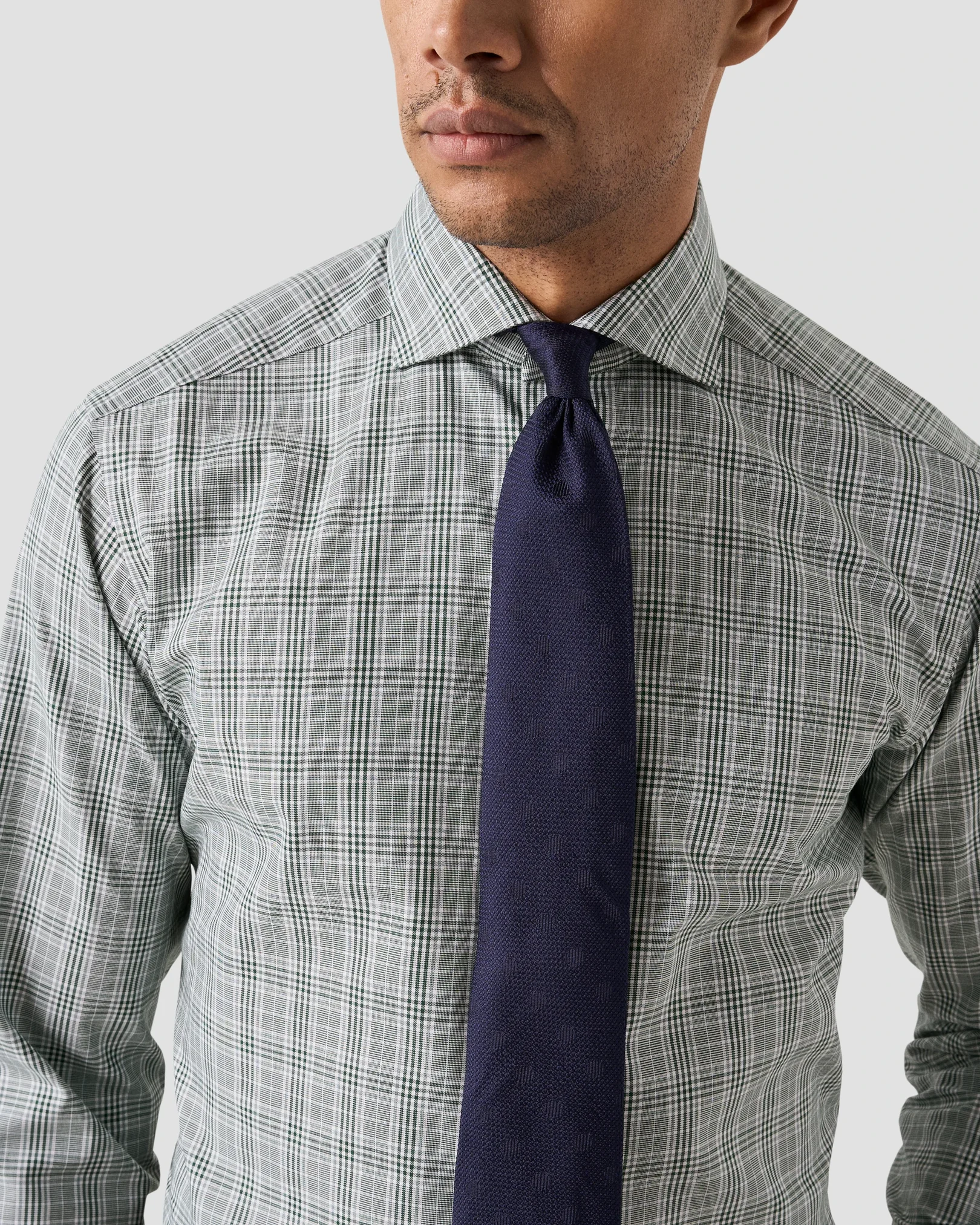 Eton - dark green prince of wales check twill shirt