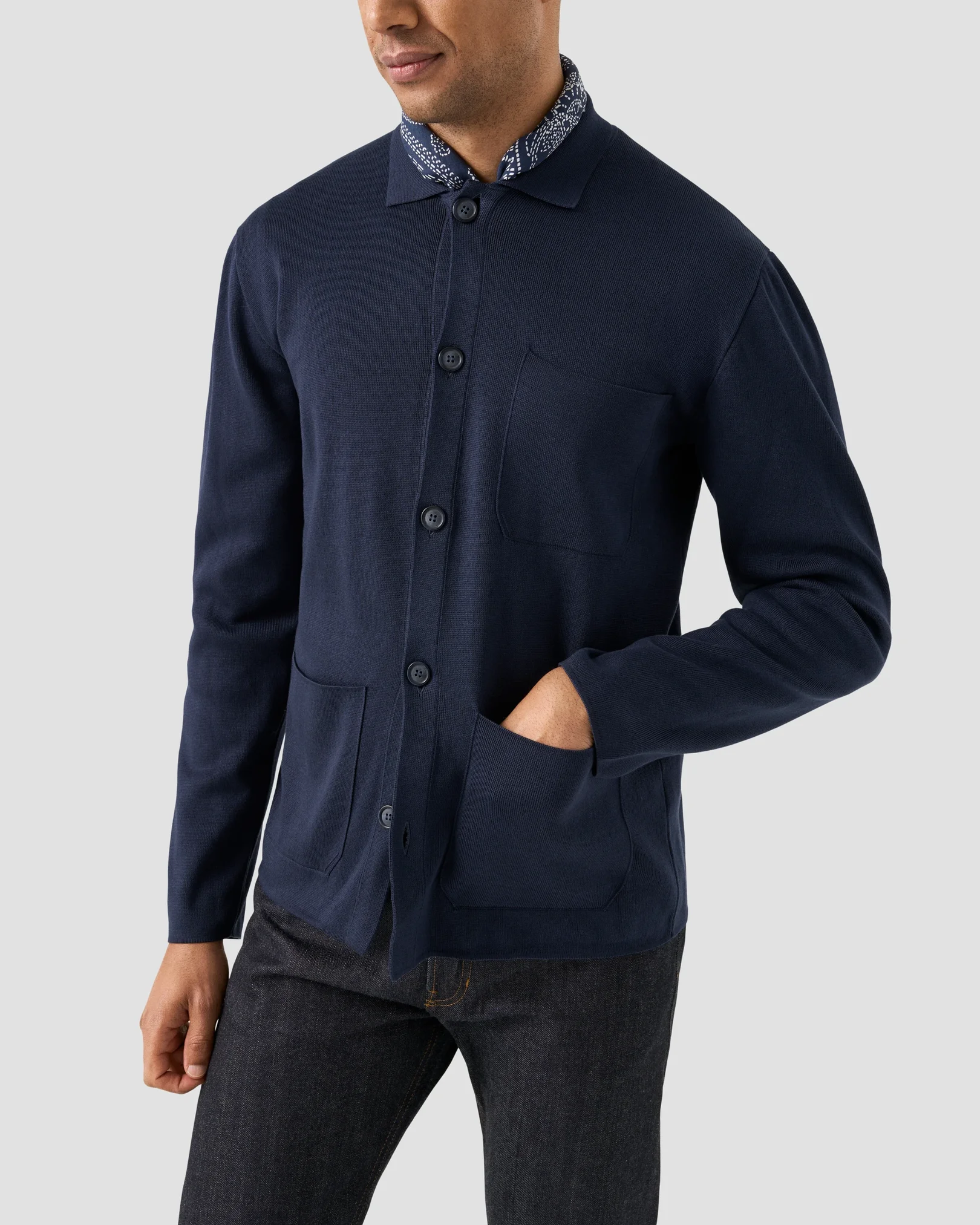 Eton - navy blue milano knit overshirt