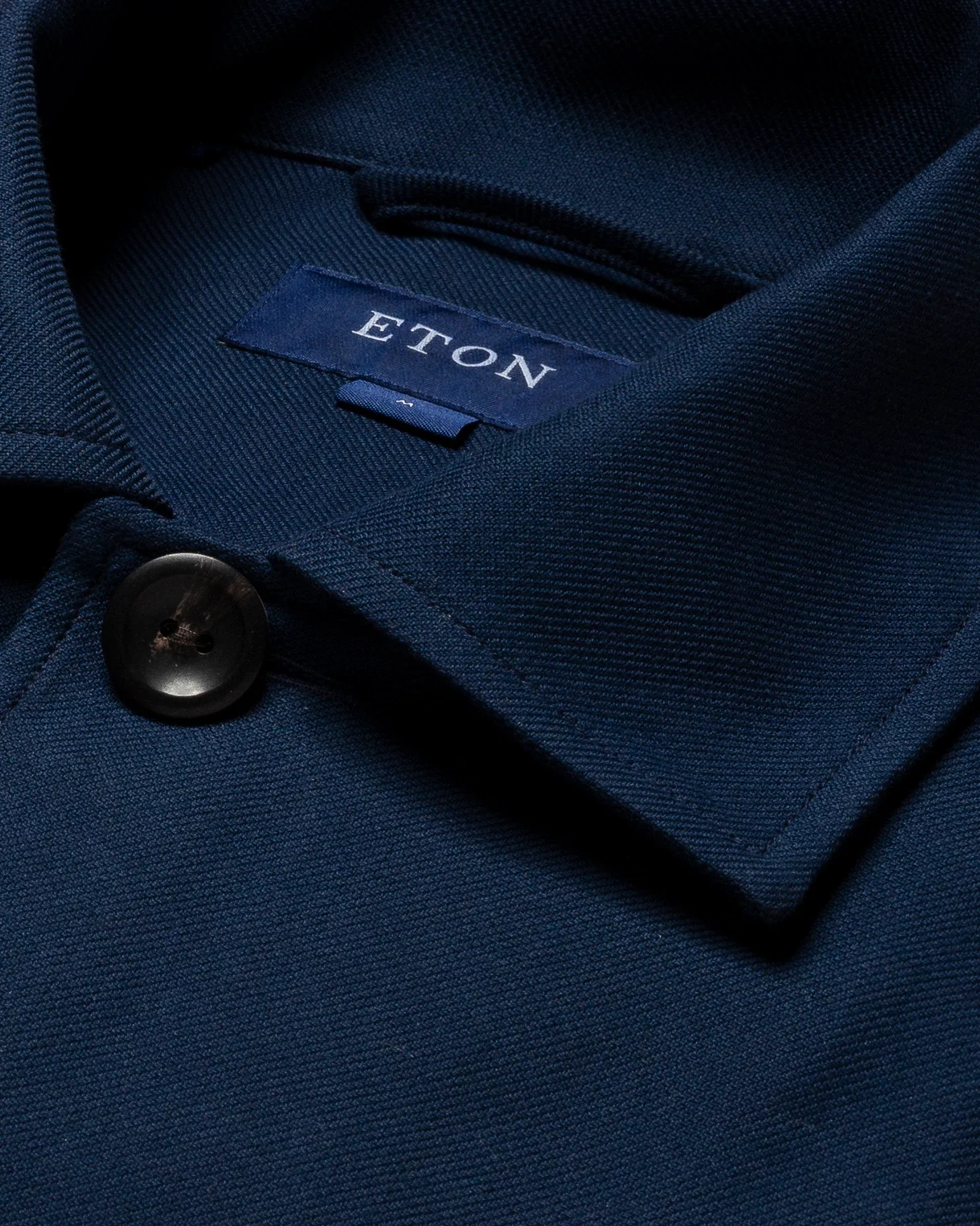 Eton - blue two face twill overshirt organic cotton collar with no collarstand double round with piping regular