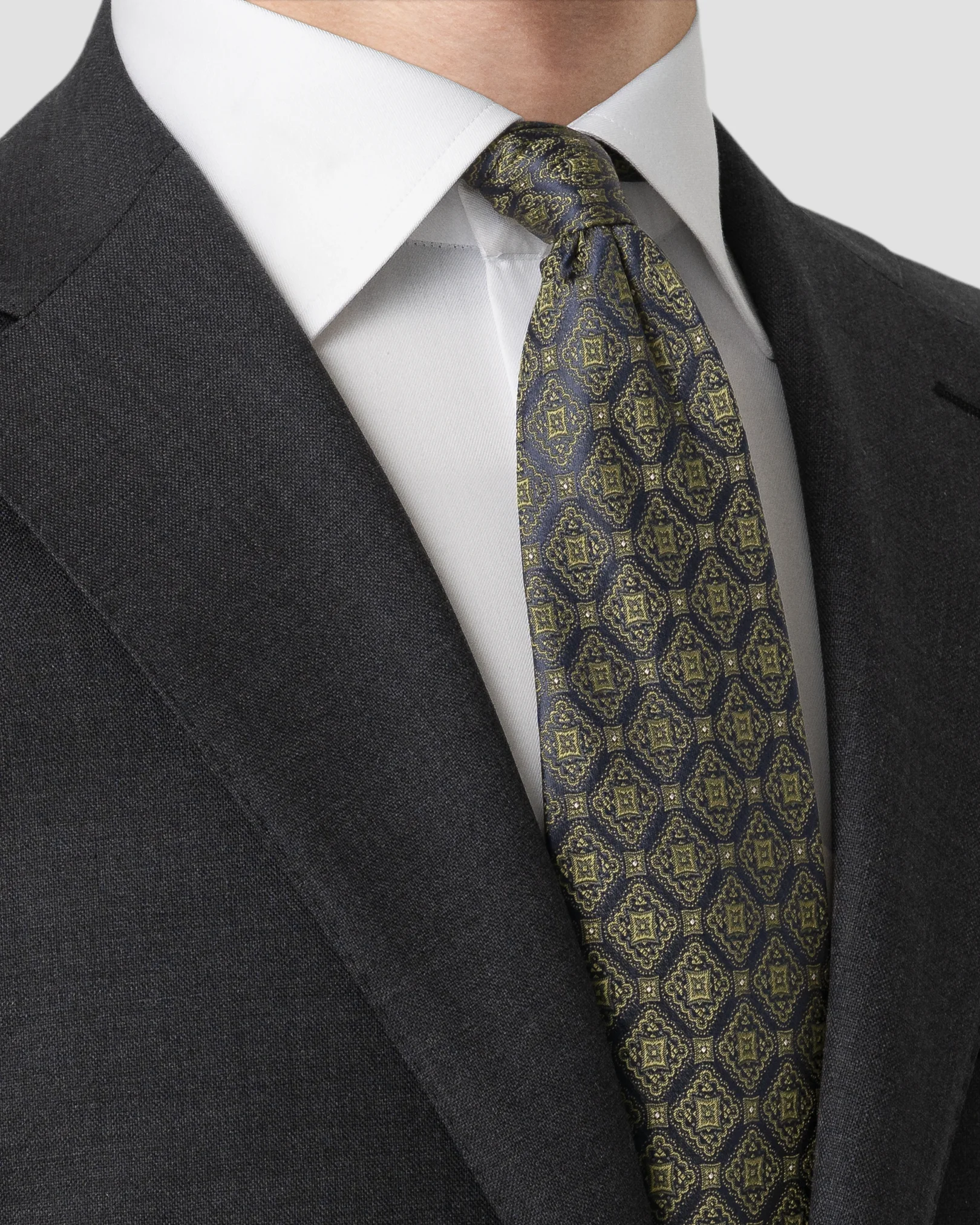 Eton - medallion woven silk tie mid green medallion woven silk tie