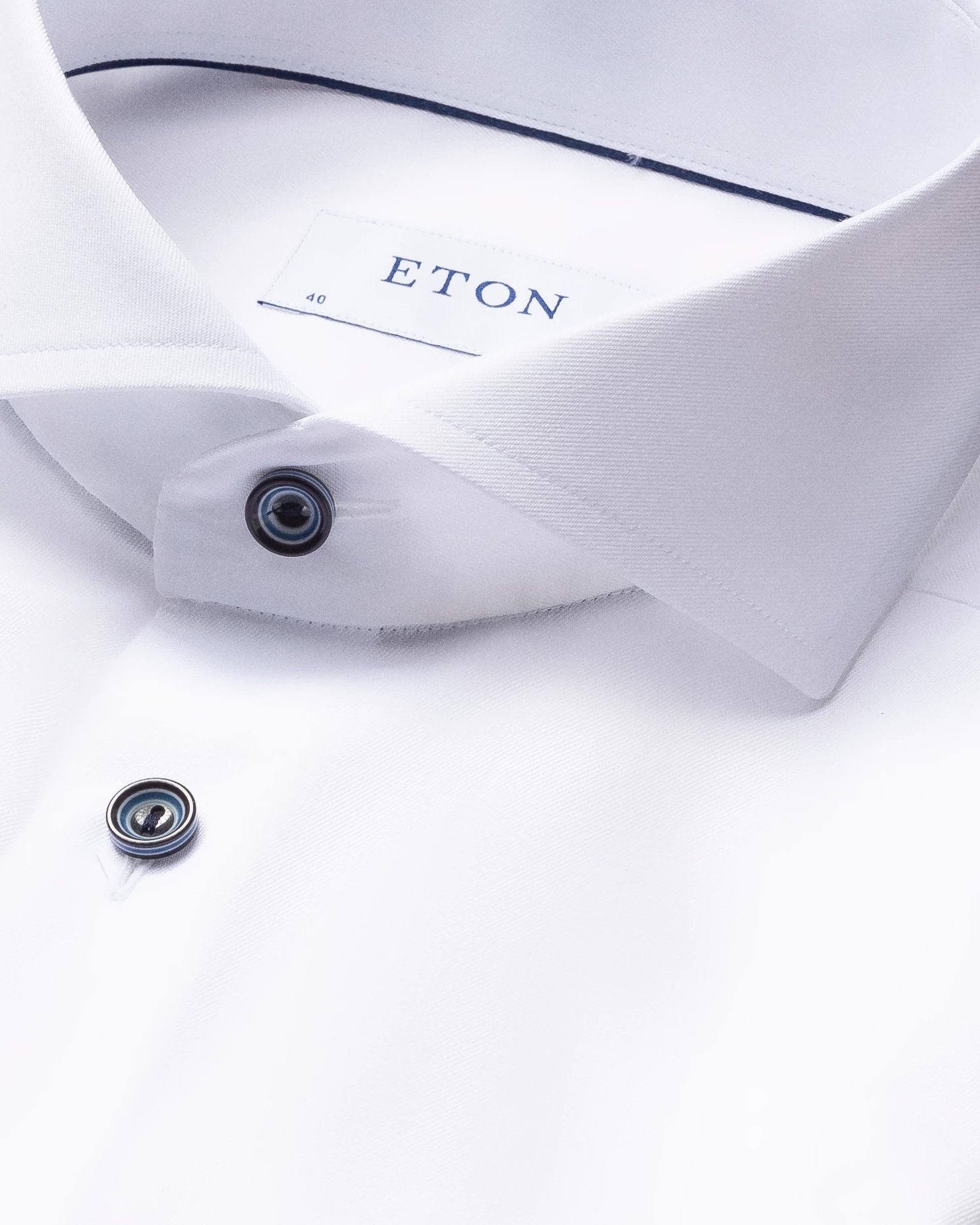 Eton - white twill shirt navy buttons extreme cut away